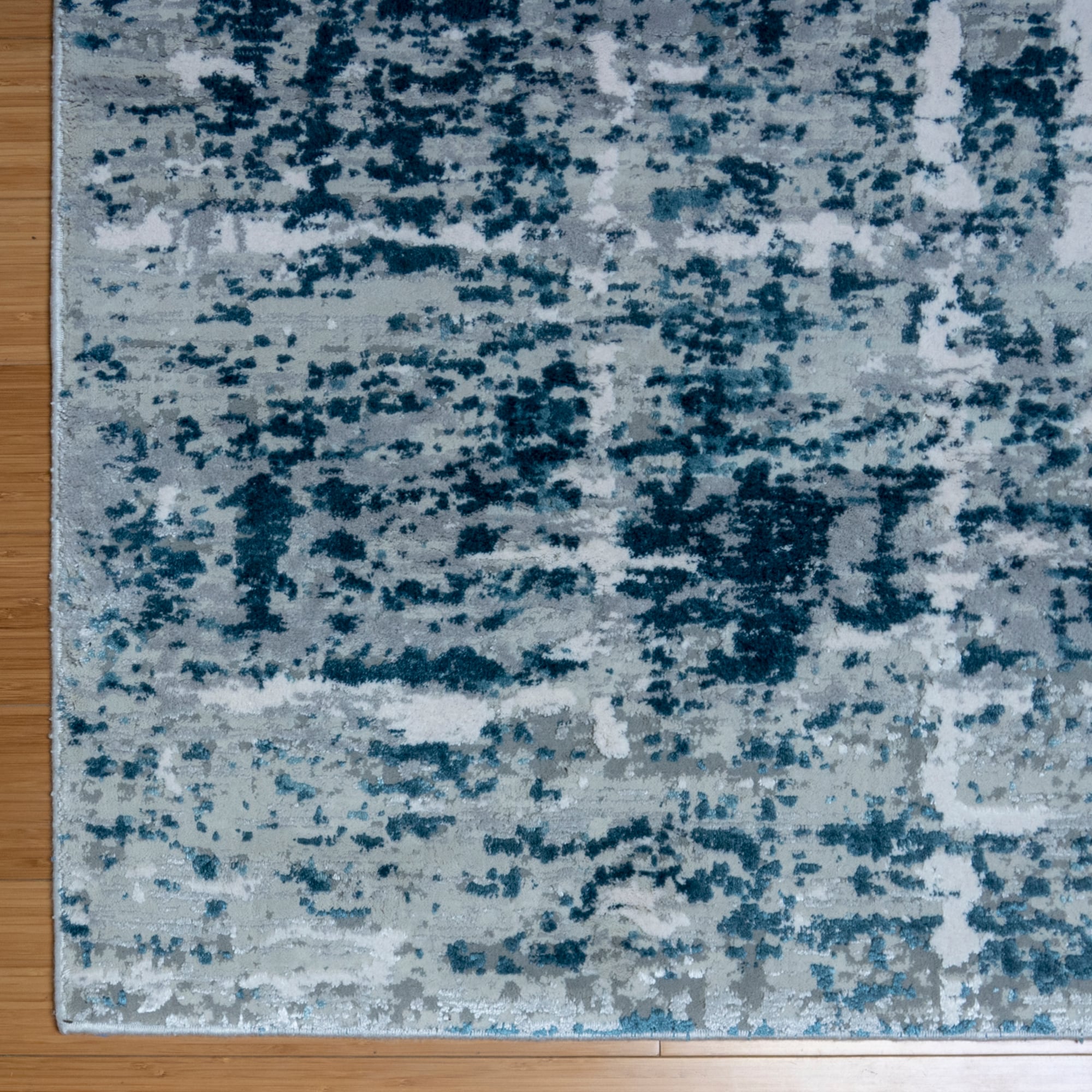 Blue Abstract Washable 8' x 10' Synthetic Area Rug