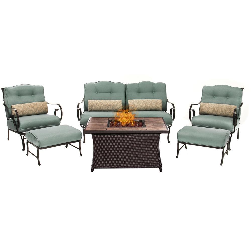 Hanover OCE6PCFP-BLU-TN Oceana 6-Piece Patio Conversation Set with Blue Cushions