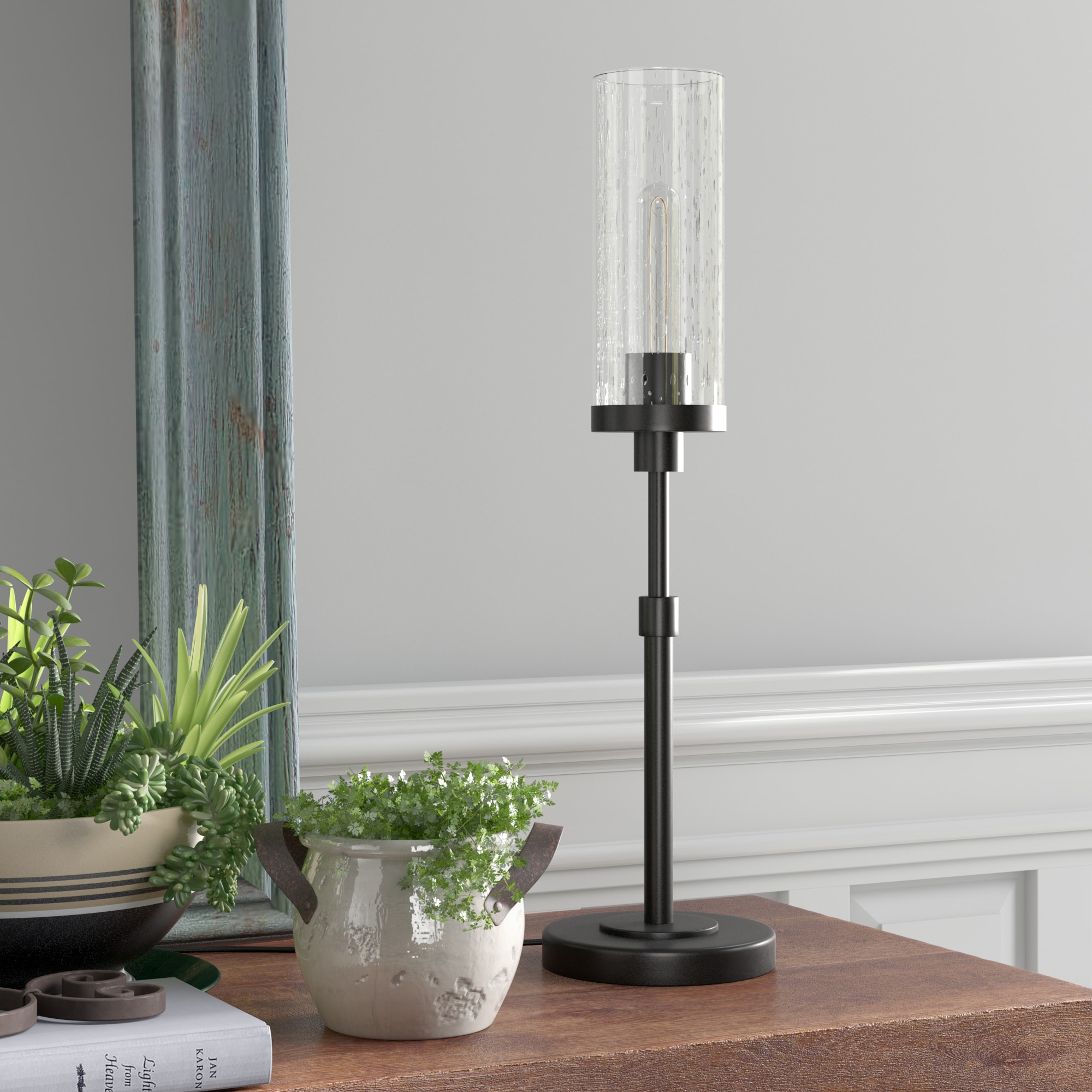Hailey Home TL0539 Frieda 26-in Blackened Bronze On/Off switch Table Lamp with Glass Shade