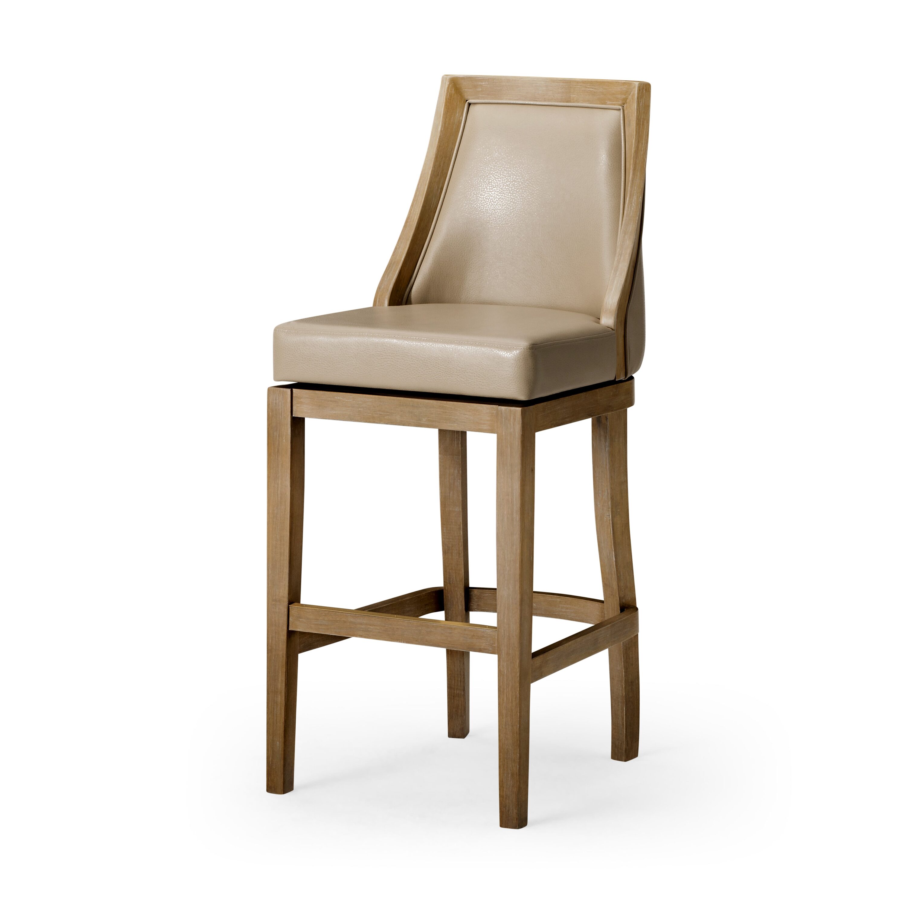 Maven Lane ML109120-PBS-WO 31in Vienna Bar Stool in Weathered Oak Finish with Avanti Bone Vegan Leather