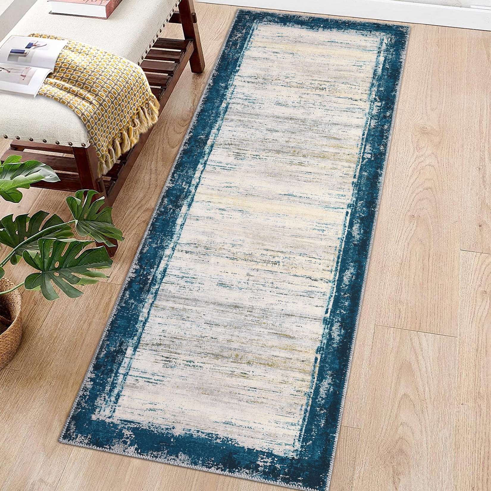 Garvee YXY-LO-PHO-10RRSX34 2 x 10 (ft) Loomed Blue/Green Rectangular Indoor Ombre Mid-Century Modern Machine washable Pet Friendly Runner rug