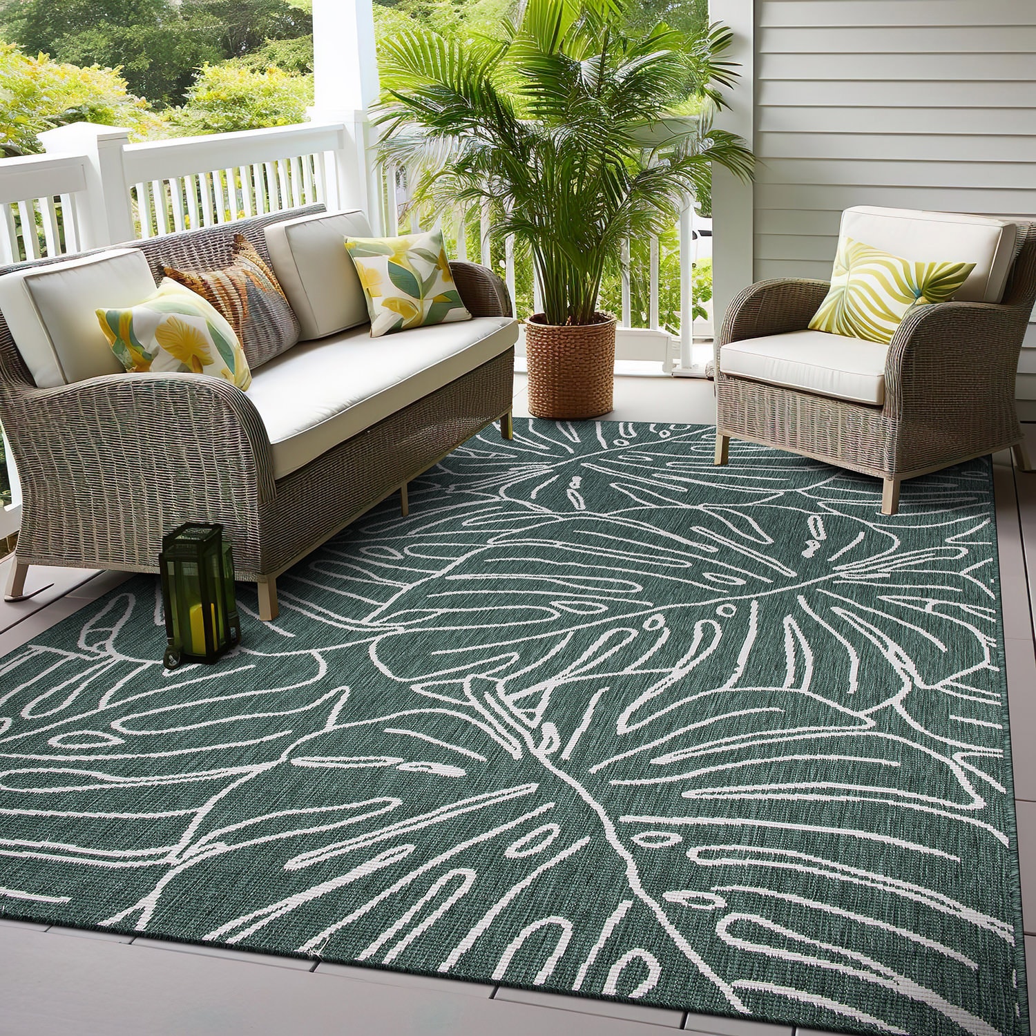 World Rug Gallery 4031GREEN5X7 5 x 7 (ft) Loomed Synthetic Green Rectangular Indoor/Outdoor Floral/Botanical Area rug
