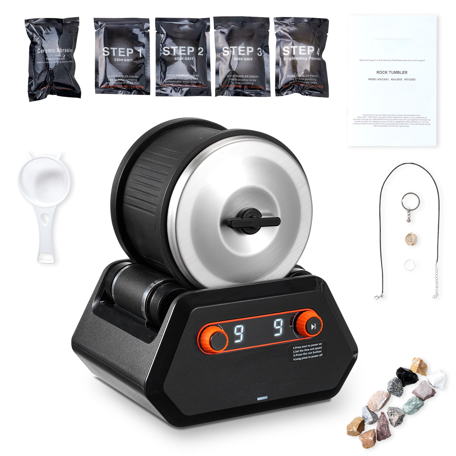 GIVIMO 4-lb Rock Tumbler Kit with 9 Speed Settings featuring 9-Day Polishing Timer Stone Polisher with Rough Gemstones and Polishing Grits #LW038GIVSS538