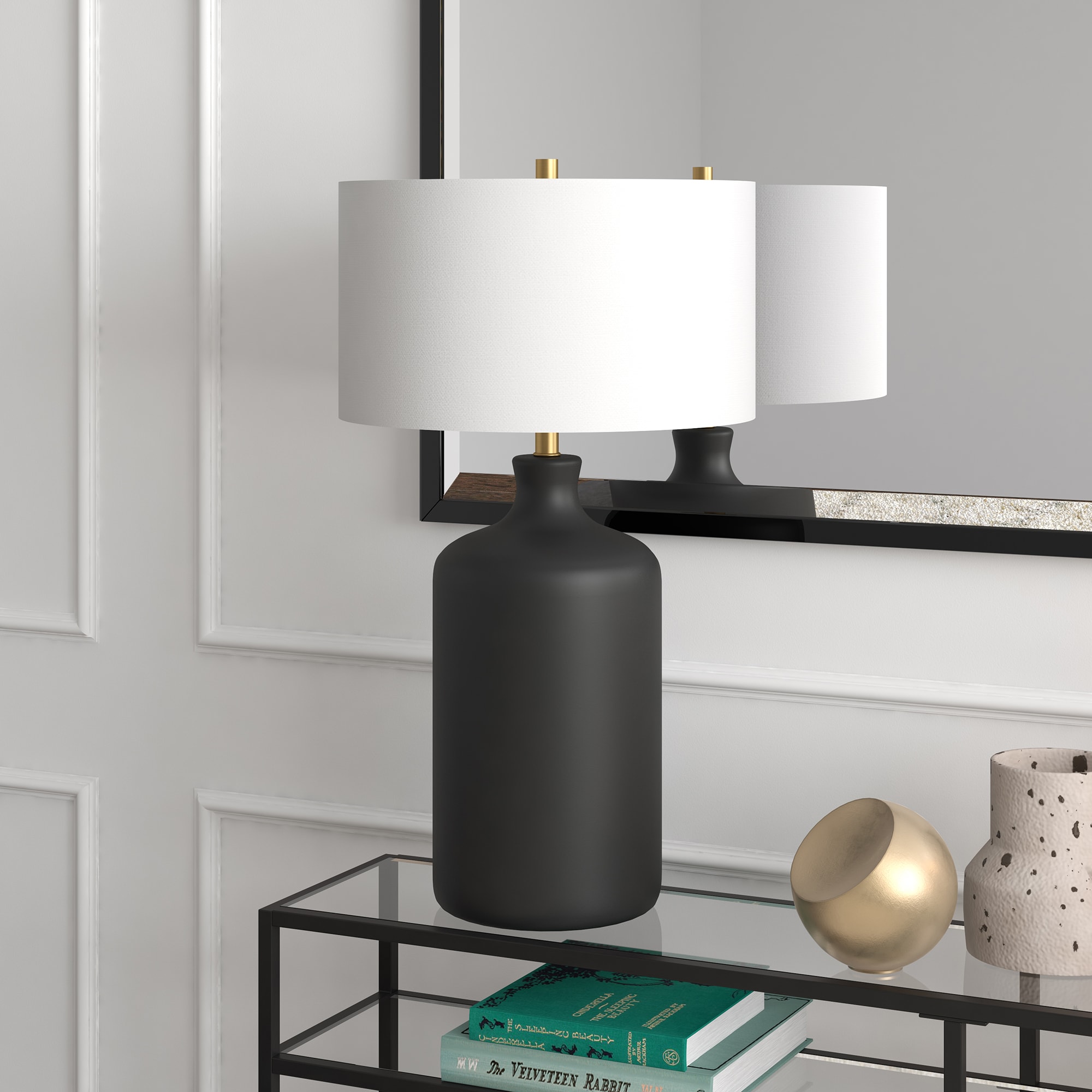 Hailey Home TL1727 Sloane 29-in Matte Black Rotary socket Table Lamp with Fabric Shade