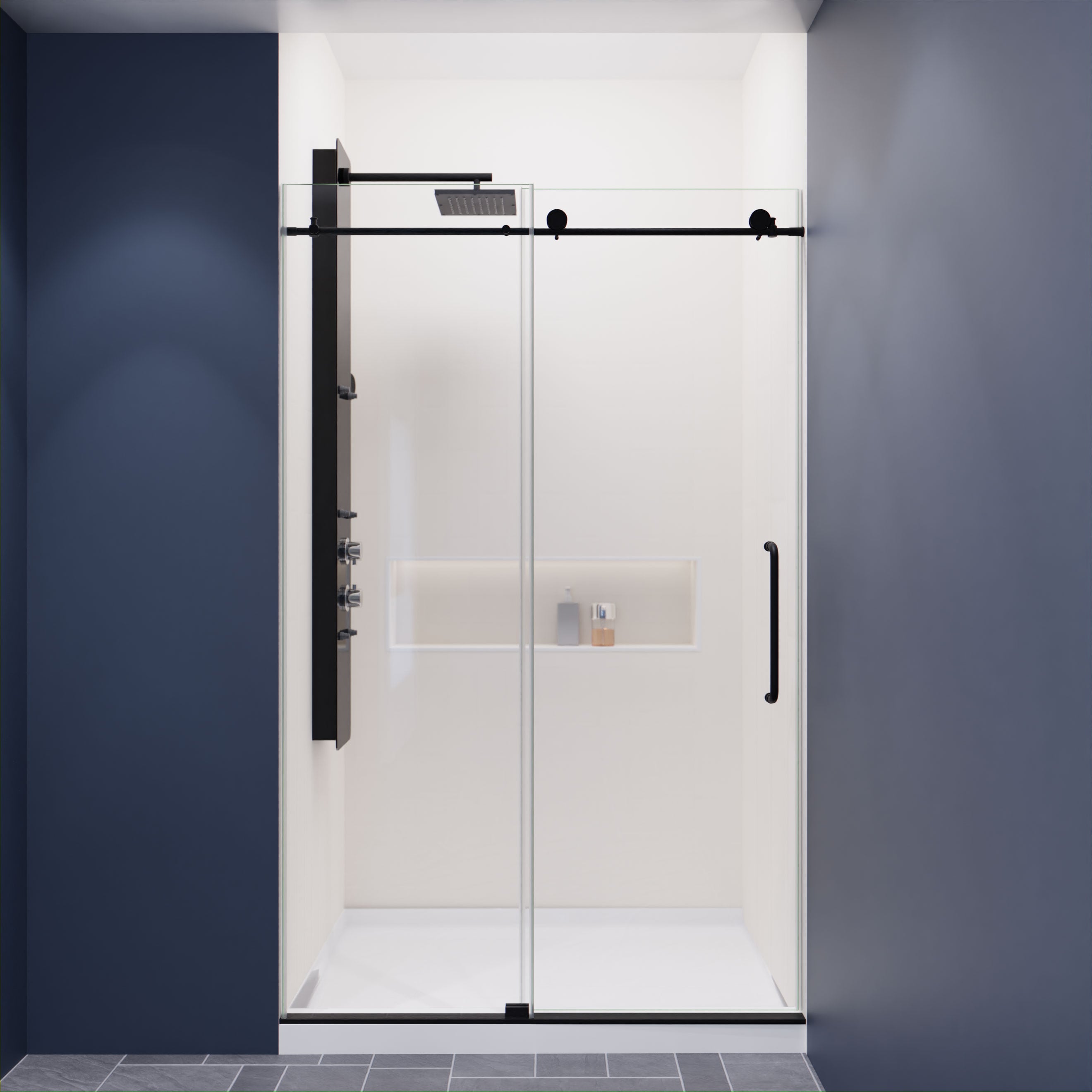 ANZZI 76 x 48 inch frameless shower door in brushed nickel  rhodes water  repellent glass shower door with seal strip handle parts