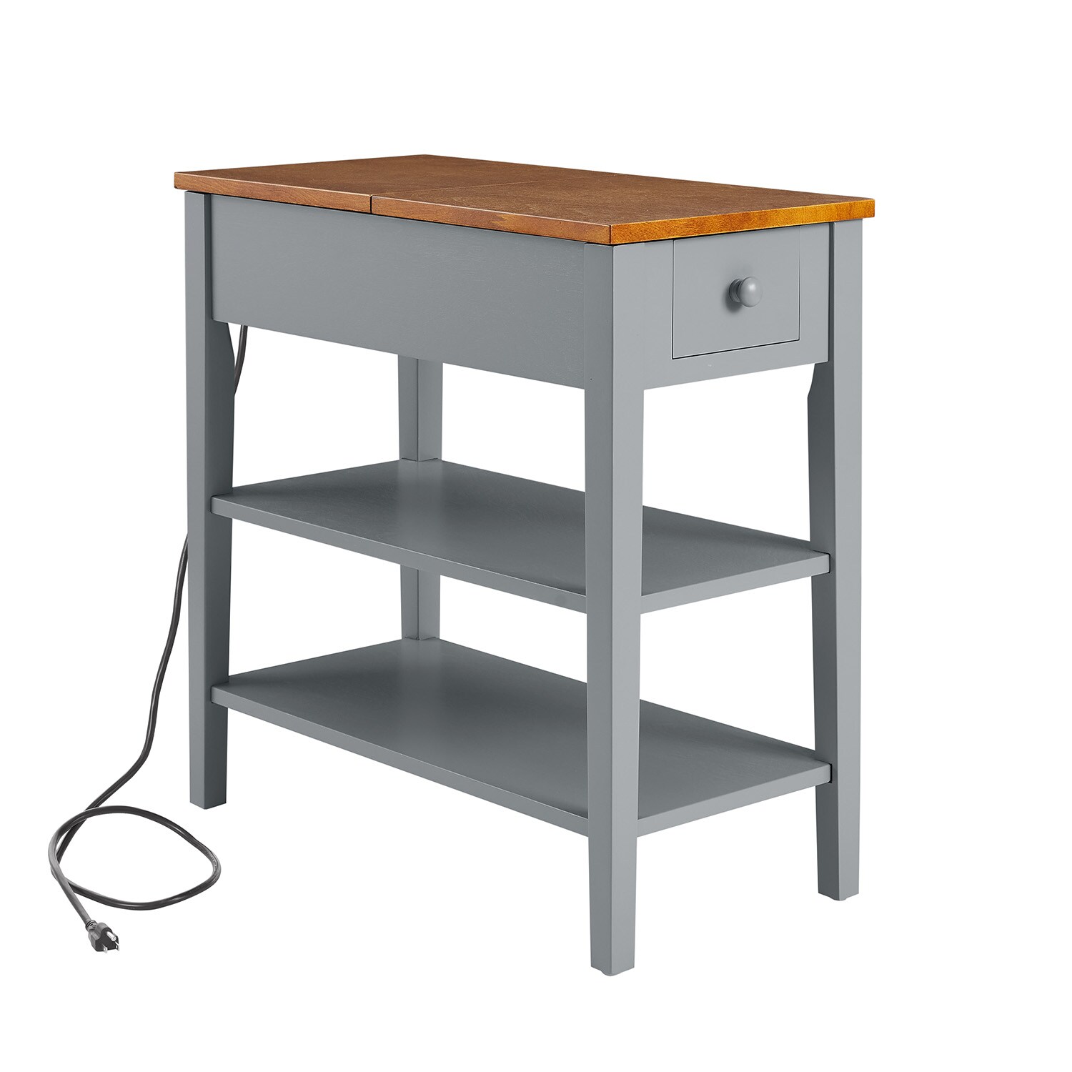 GZMR GR-W331286 End Table with USB Charging Ports for Small Space 23.5-in W x 24.2-in H Gray Wood Rectangular Modern End Table with Storage Assembly Required