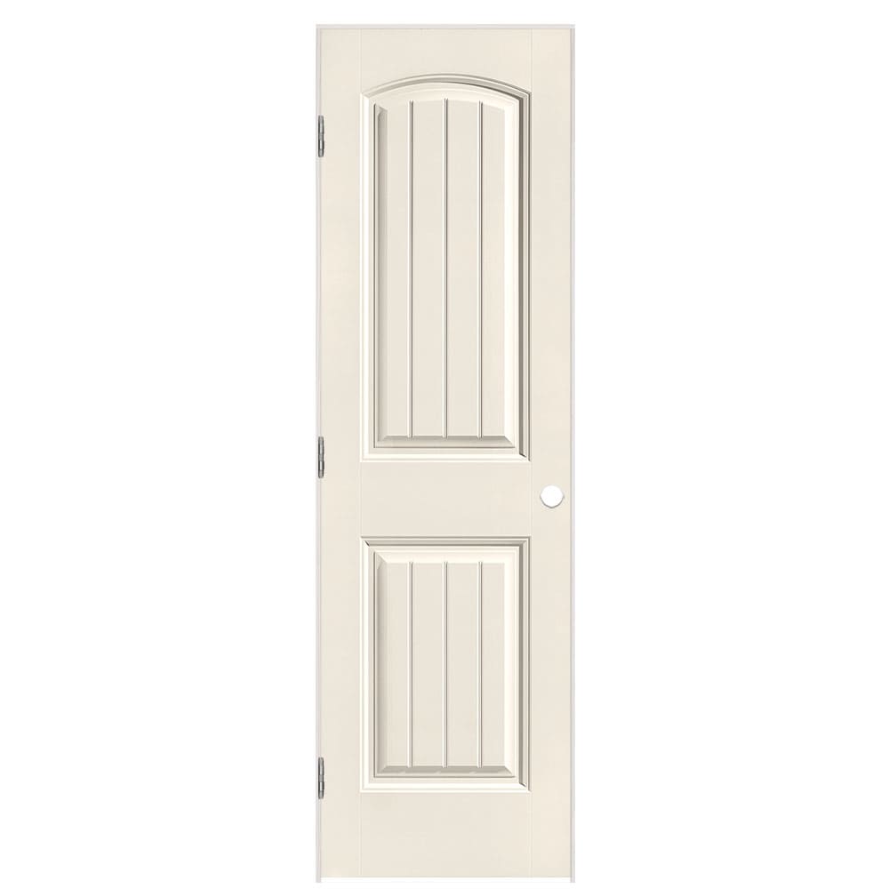 Masonite 1443736 24-in x 80-in Moonglow Solid core 2-panel round top plank Right hand Smooth Prefinished Molded composite Flat Jamb Single Prehung Interior Door