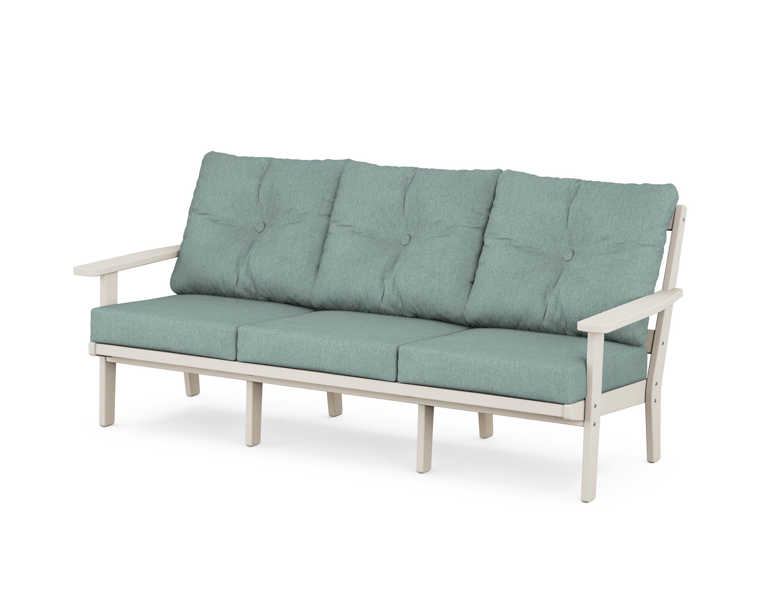 POLYWOOD 4463-SA161130 Prairie Outdoor Sofa with Green Cushions and Plastic Frame