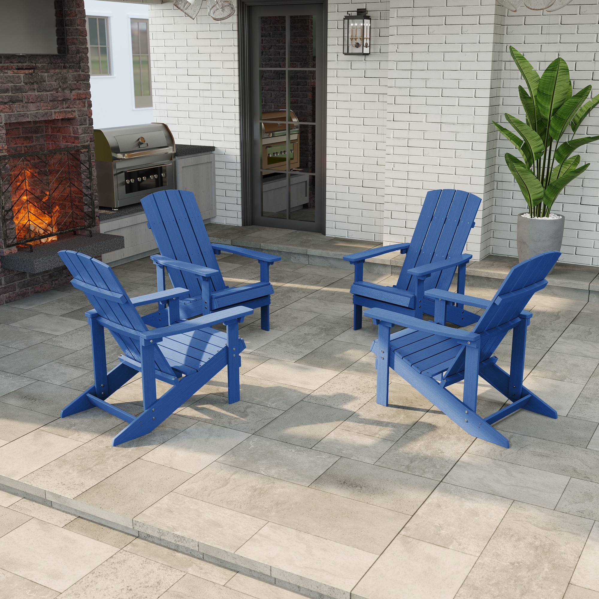 ACEGOSES LW-QW-B1NY-4 Adirondack Chair Set of 4 Navy Stationary Adirondack Chair with Slat Seat