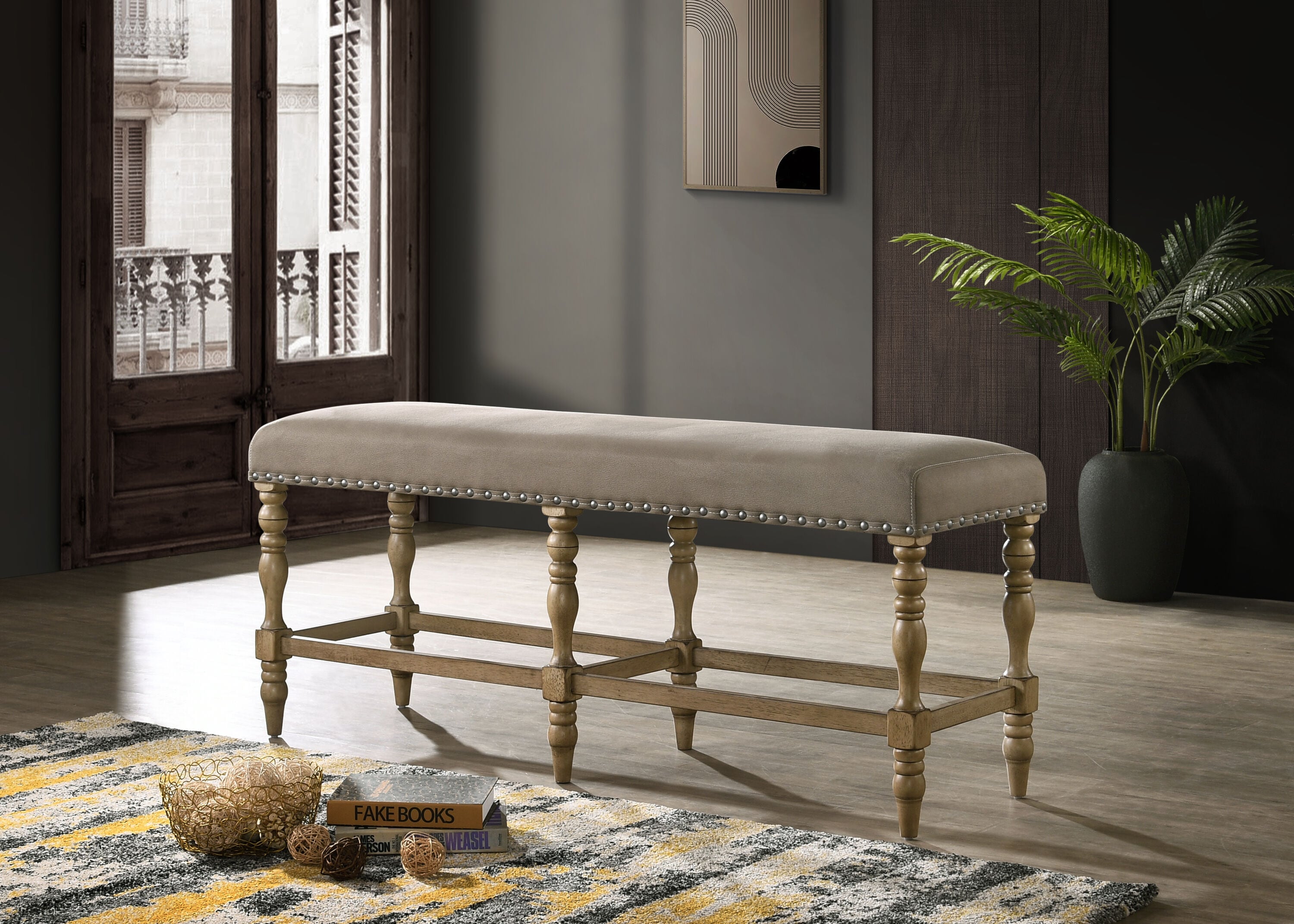 Roundhill Furniture PB428 Birmingham Beige Dining Bench