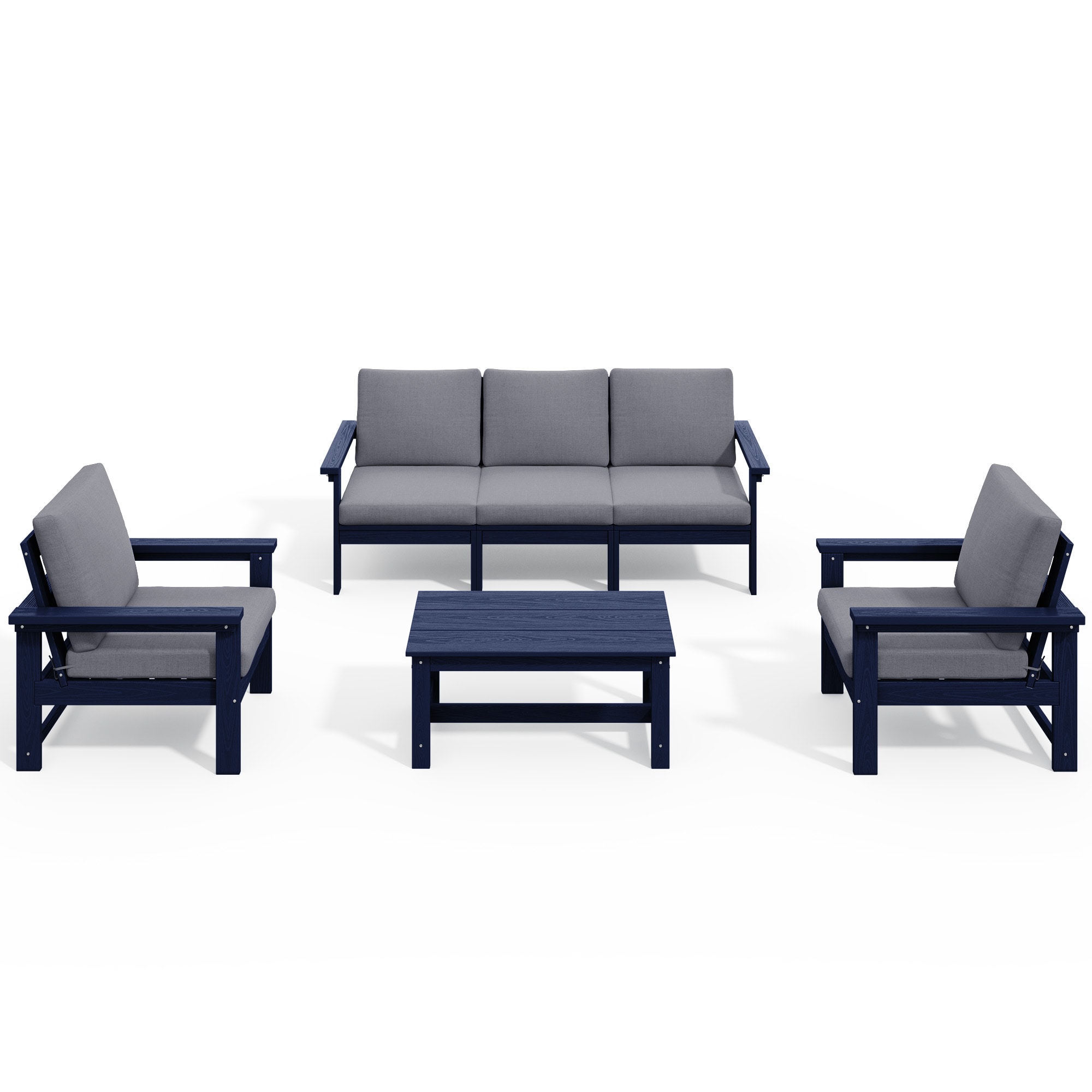 JEAREY PEZHSF06-BN Durable HDPE Patio conversation Set with Coffee Table Outdoor Sectional with Gray Cushions and HDPE Frame