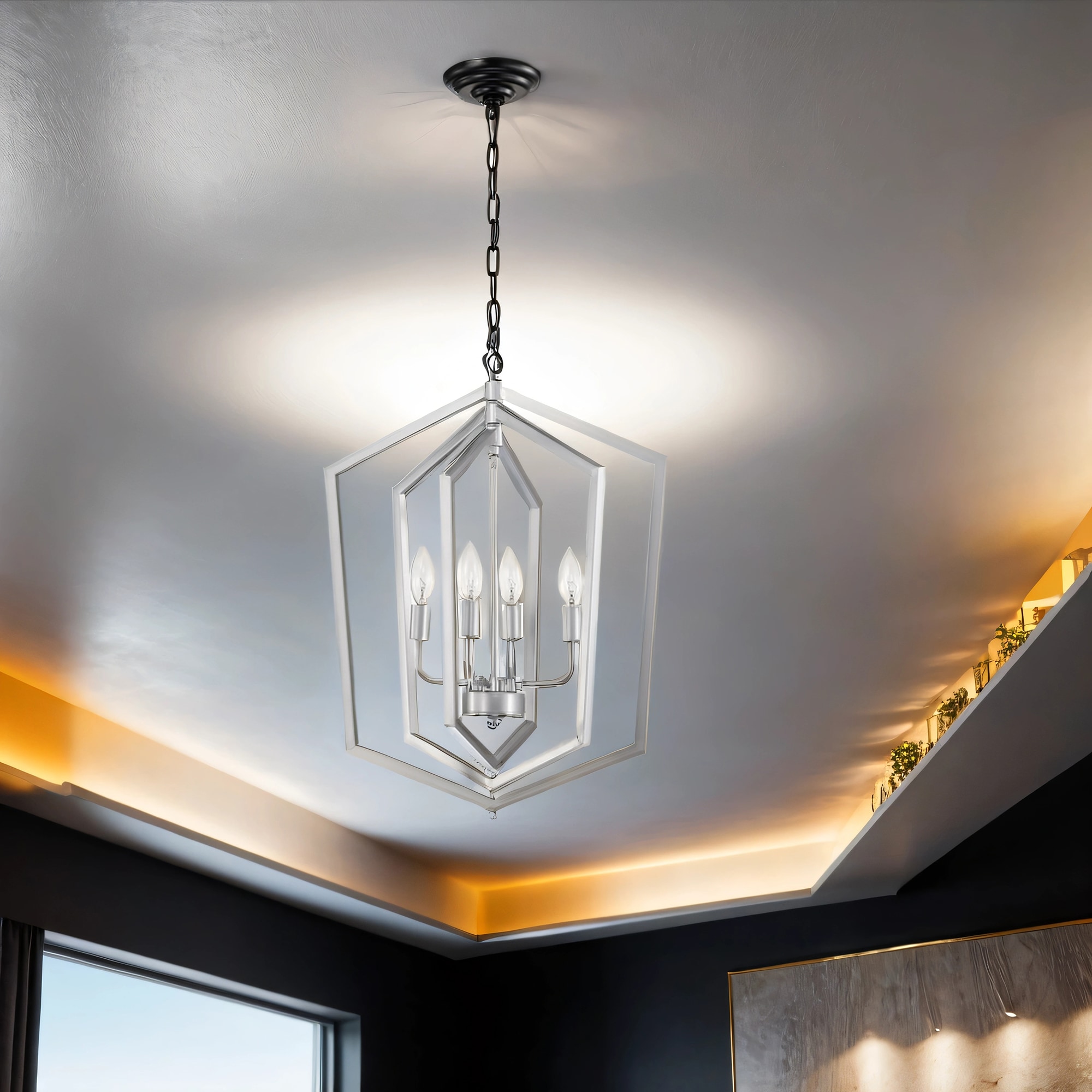 SINOFURN SYB510026BK 4 -Light Nickel Rustic For Use in Bedrooms, Dining Rooms, Foyers, Kitchens, Living Rooms Chandelier