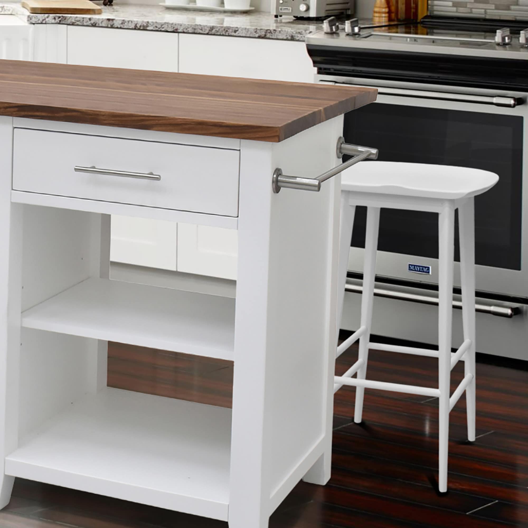 Hilton 24" White Solid Acacia Transitional Counter Stool