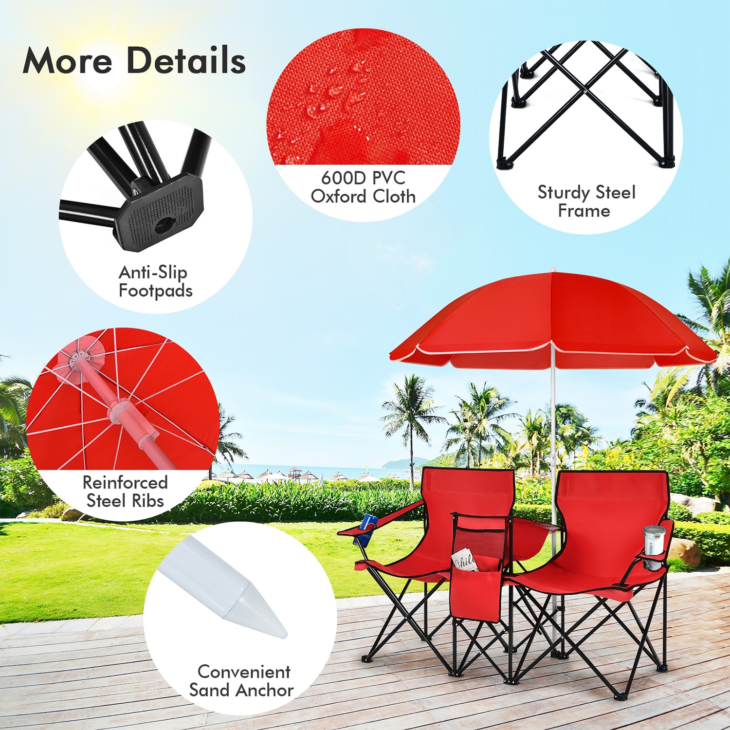 Double chair with umbrella hot sale