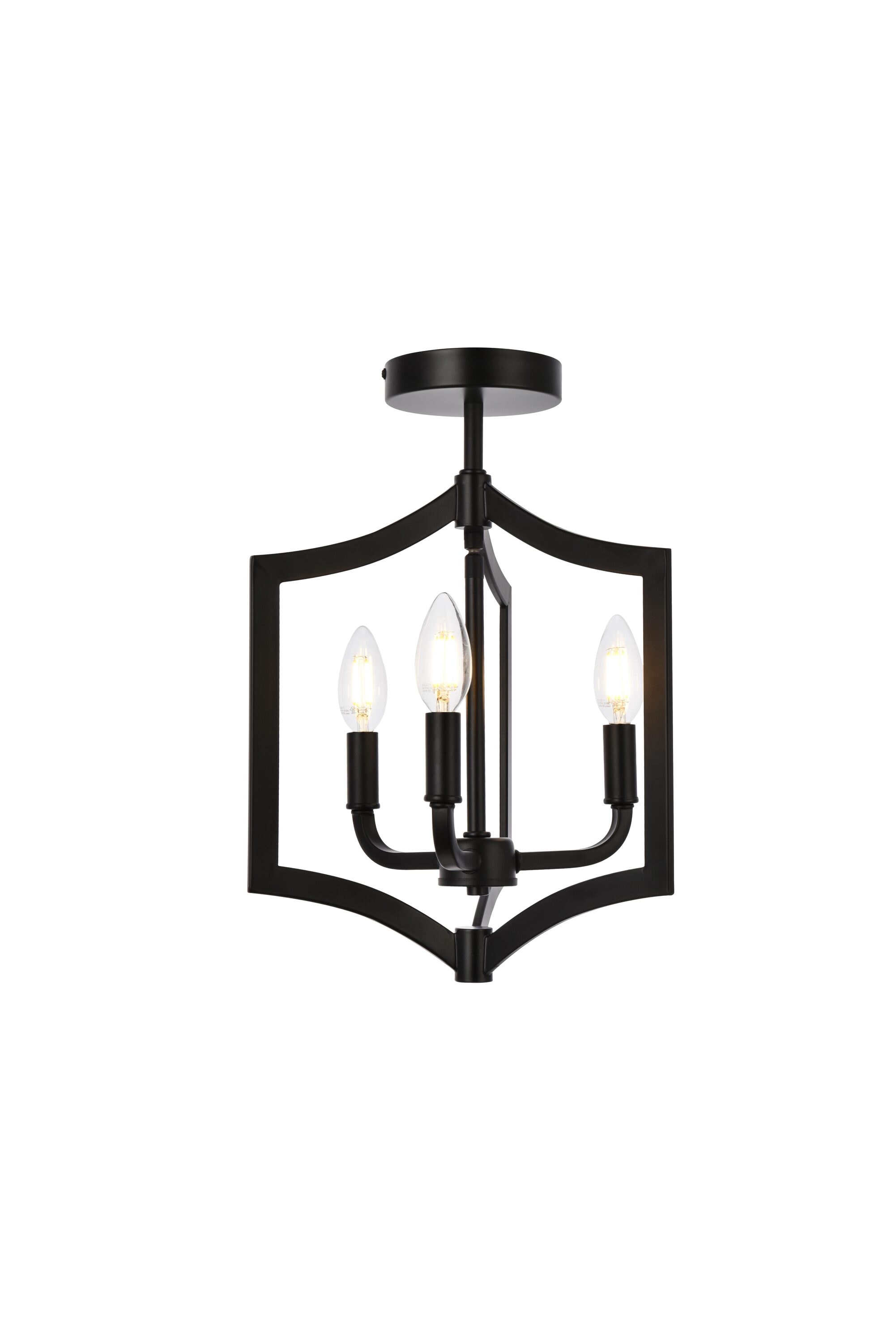 Elegant Decor HFDL21201F12BK Home Furnishing 3 -Light 12-in Black Flush Mount Light
