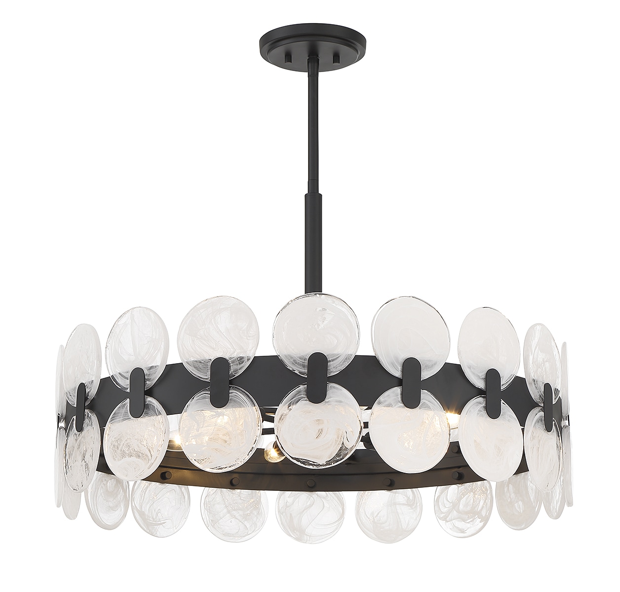 Matte Black 6-Light Drum Chandelier with Strie Piastra Glass