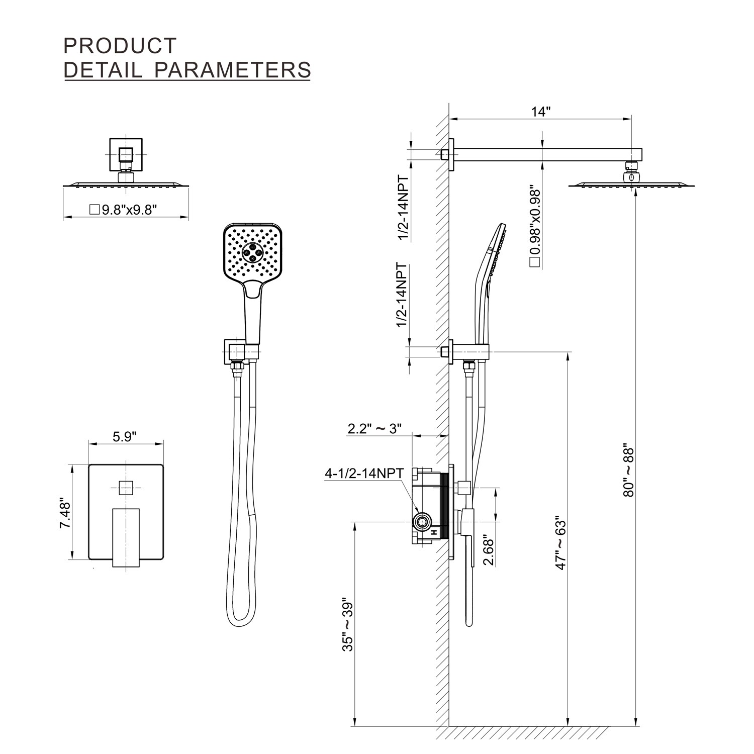 Pouuin PD-200S Showerhead-Bar-Panels - View #8