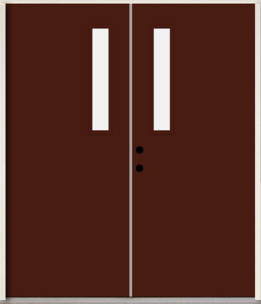 RELIABILT LO1063249 Spotlights 72-in x 80-in x Fiberglass 1/4 lite Right-hand inswing Currant Paint Painted Prehung Double Front Door Insulating core