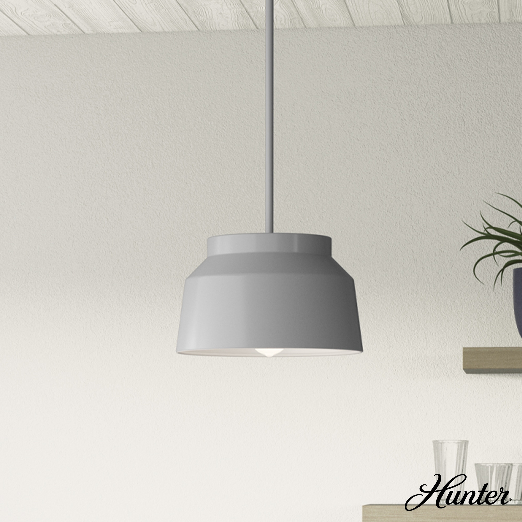 Hunter 19024 Cranbrook 1 -Light Dove Grey Farmhouse Cylinder Medium Hanging Pendant light
