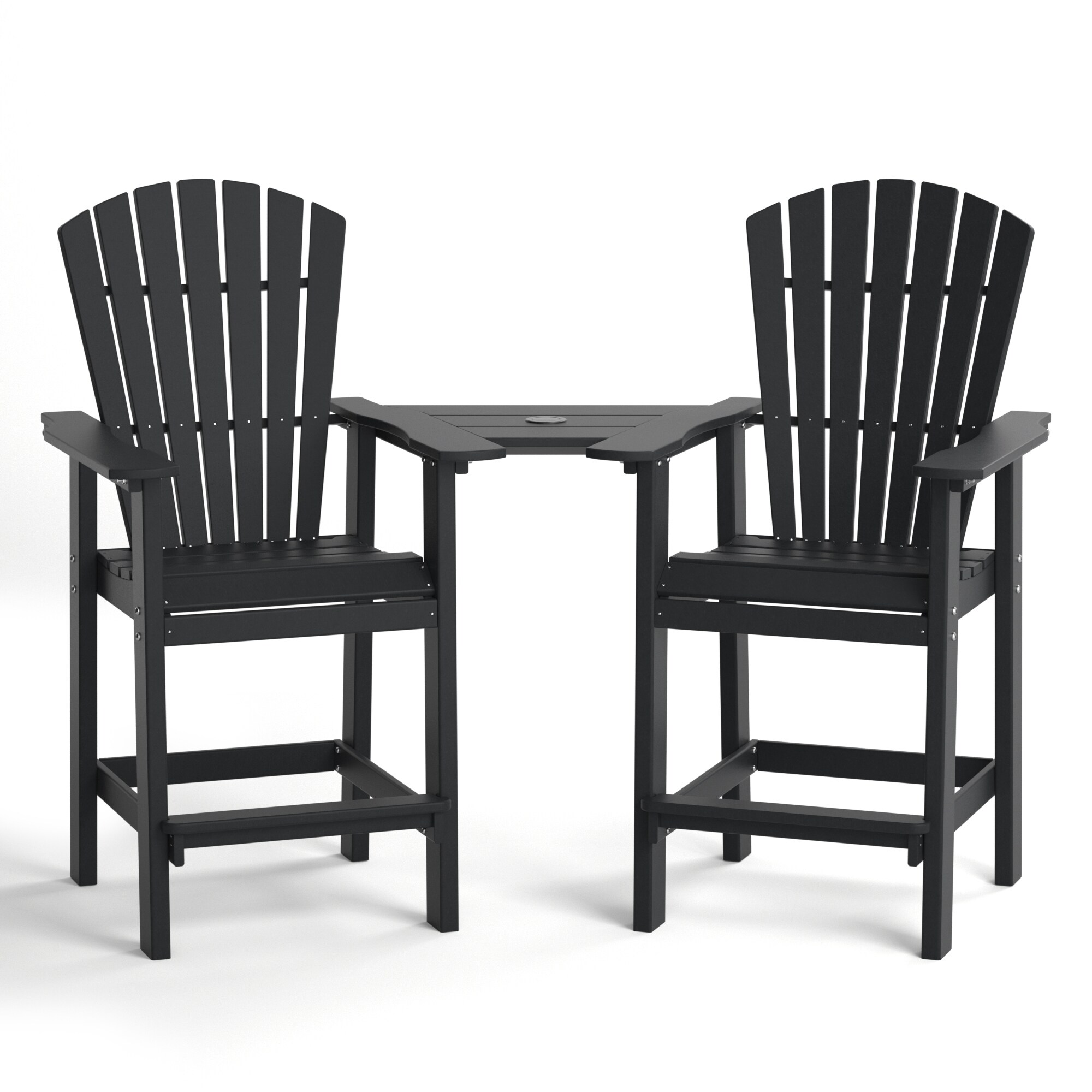 Upland BC-HE01-BK HDPE Patio Bar Stools Set of 2 Black HDPE Frame Stationary Adirondack Chair with Black Slat Seat