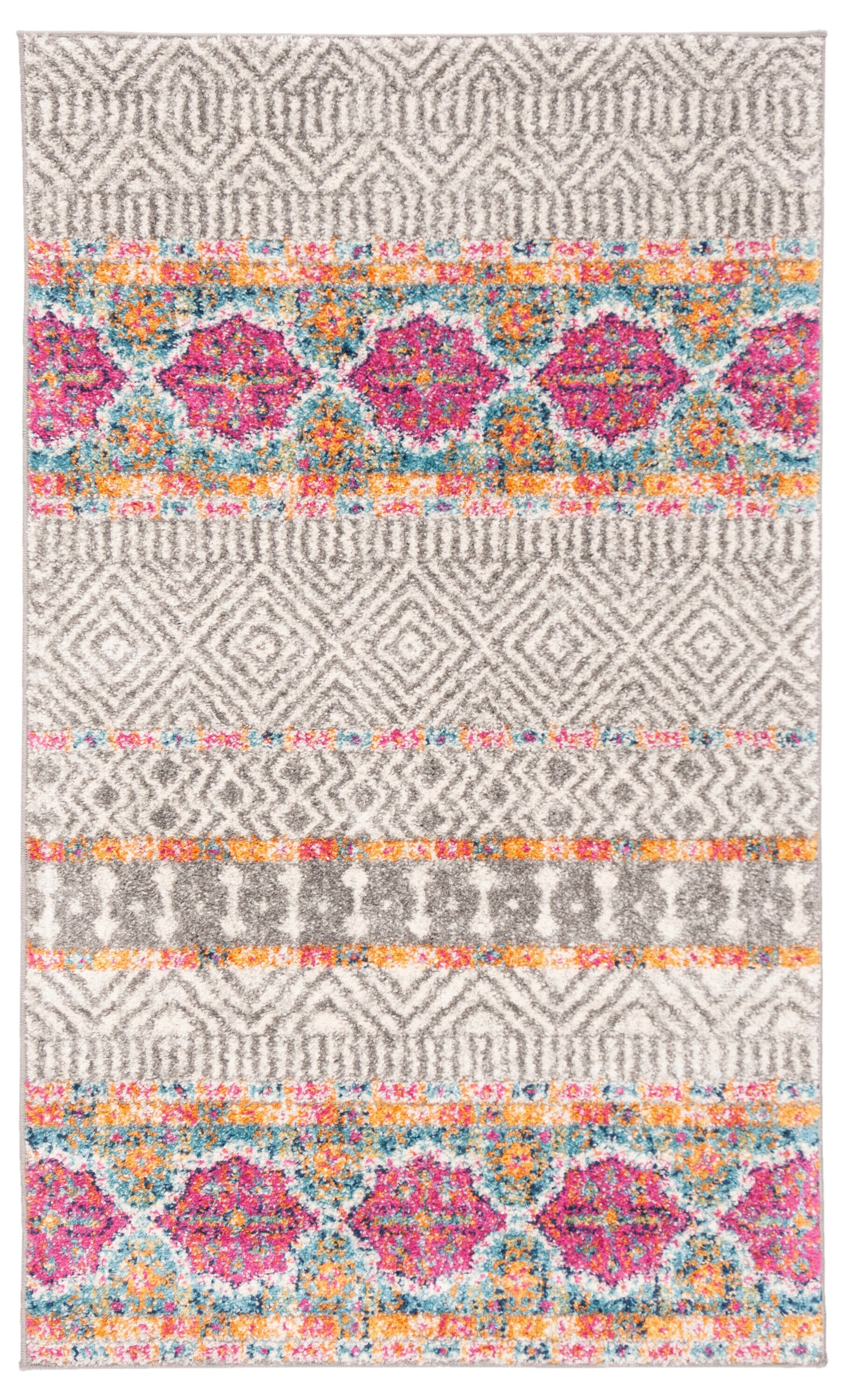 Ivory & Grey Boho Chic Synthetic Reversible Area Rug - 2'3" x 4'