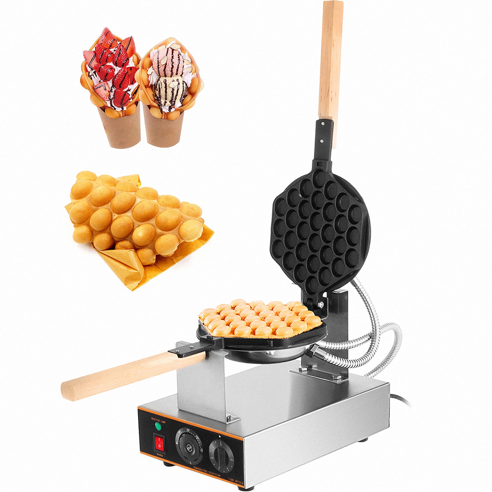 VEVOR Silver Stainless Steel Waffle Maker | 1400W | Removable Drip Tray |  Non-Stick | Flippable | Round Shape | Standard Size