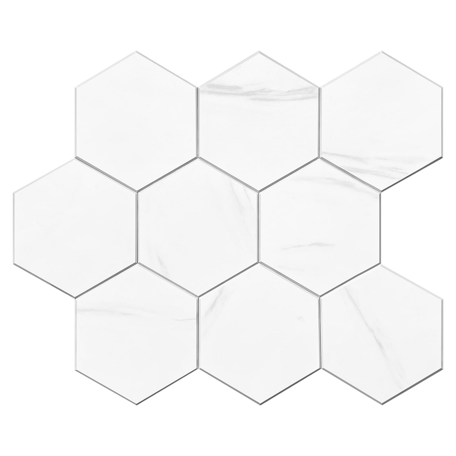 Murella 69017 SPC Light White Marble 10-in x 10-in Matte Composite Marble Look Hexagon Mosaic Wall Tile (1.32-sq. ft/ Carton)