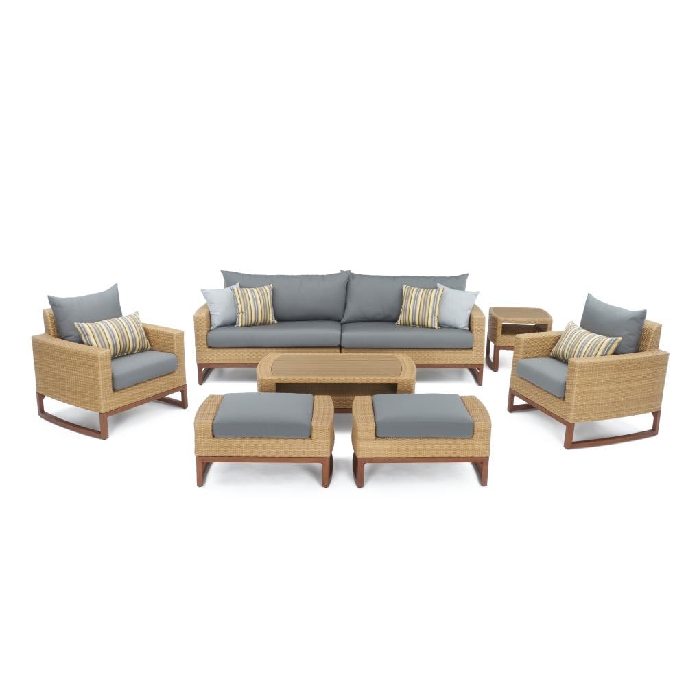 RST Brands OP-PESS8-MIL-CHR-K Mili 8 -Piece Wicker Patio Sofa Conversation Set with Gray Sunbrella Cushions