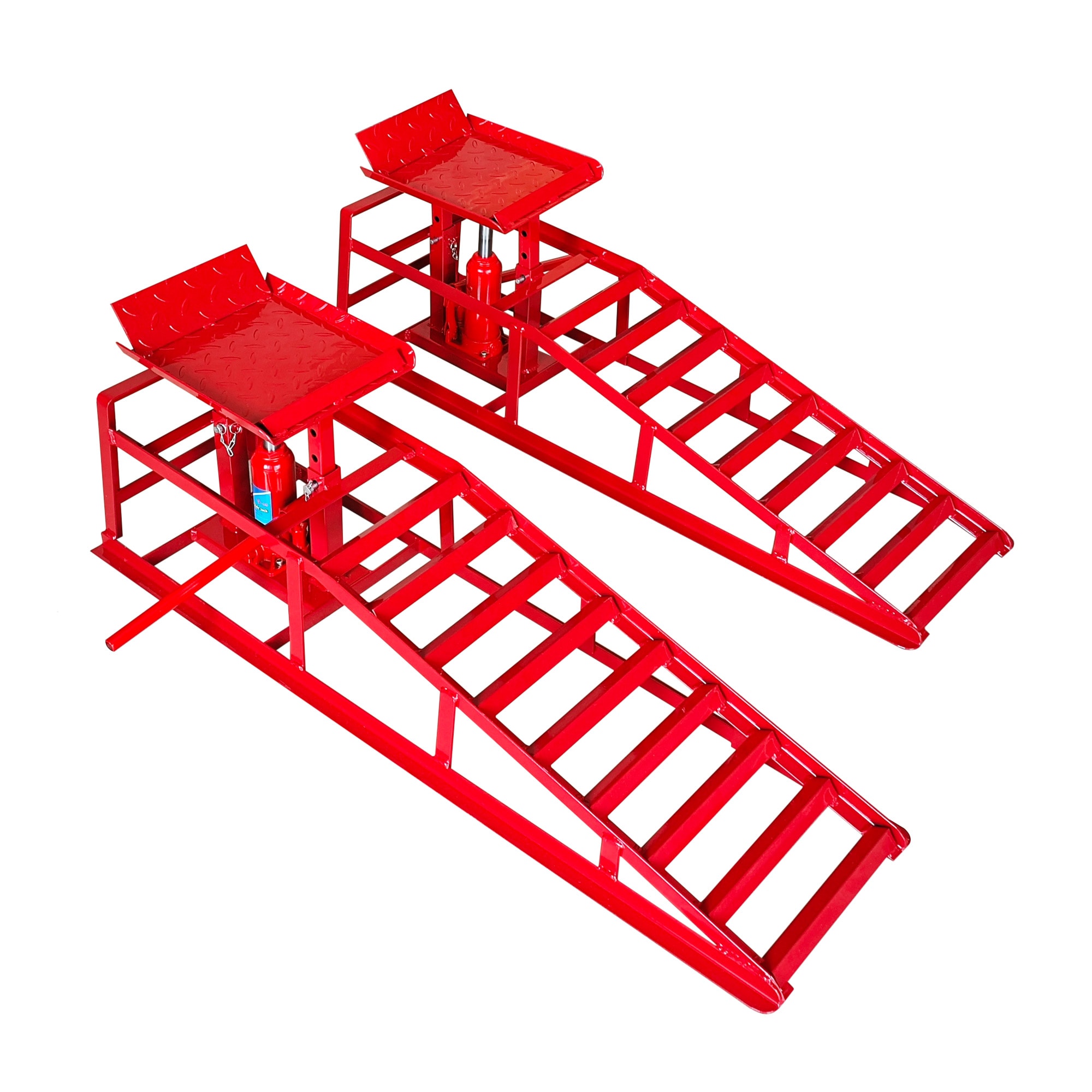 LUXEYARD Hydraulic Car Ramps 2 Pack Car Ramp High Lift 11000LBS Automotive Truck Cars Service Ramps Low Profile Oil Change Ramps with Support Jack Red