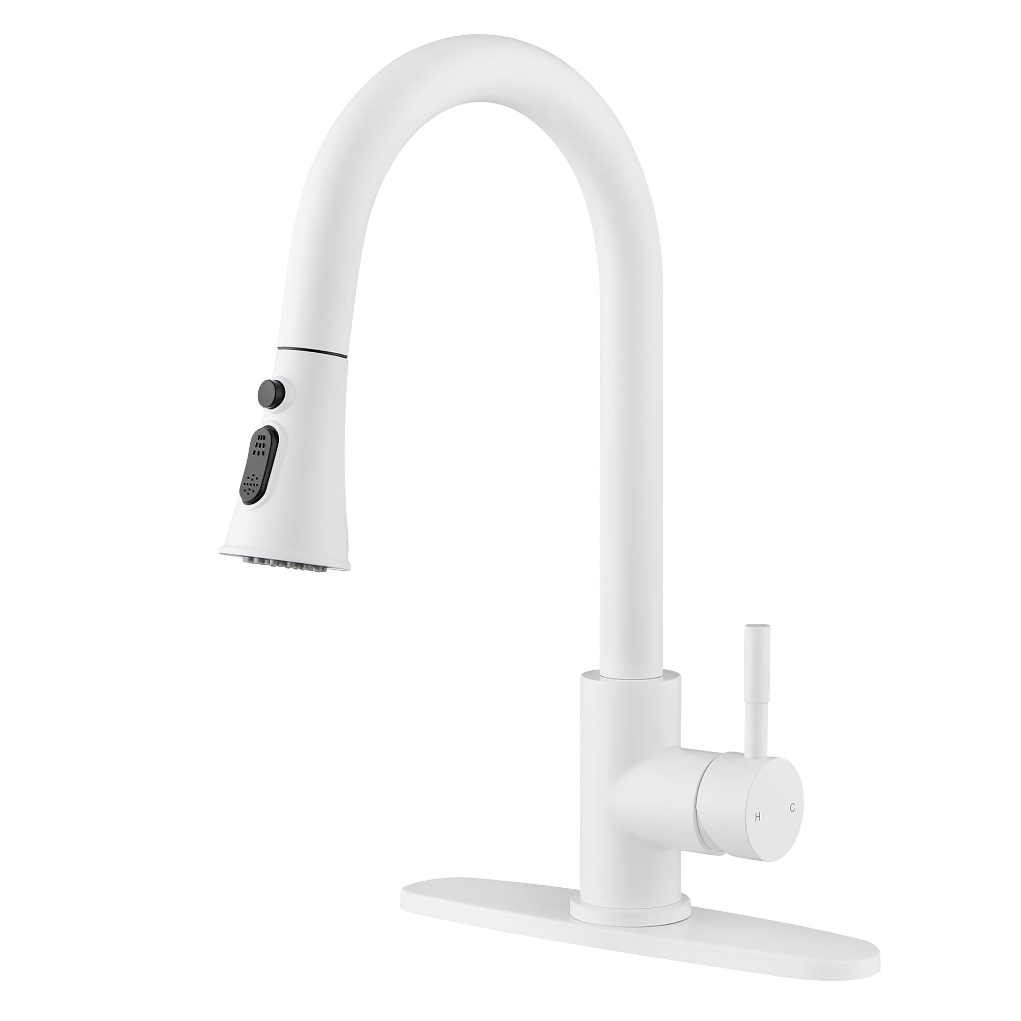 WELLFOR WF Kitchen Faucet White Single Handle Pull-down Kitchen Faucet ...