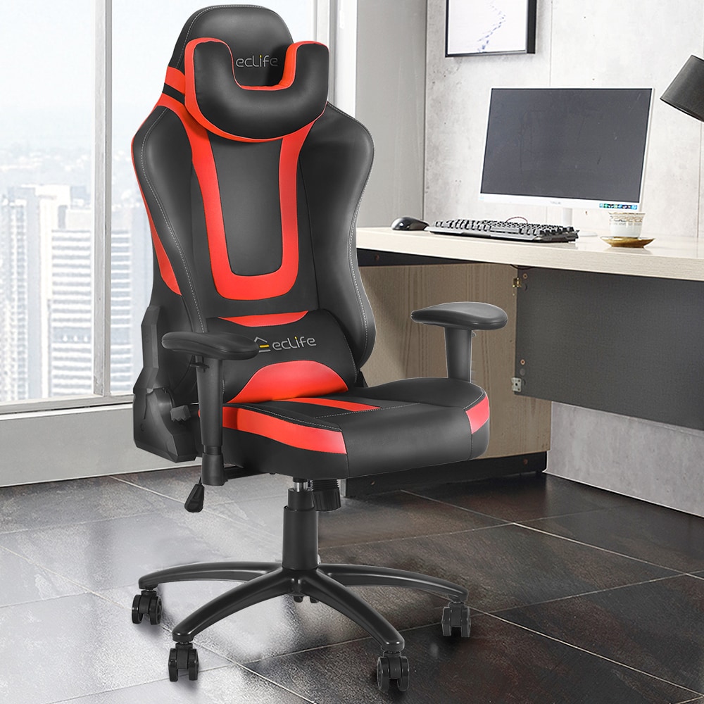 X Rocker Orange, White and Black Traditional Ergonomic Adjustable Height  Swivel Faux Leather Gaming Chair in the Office Chairs department at