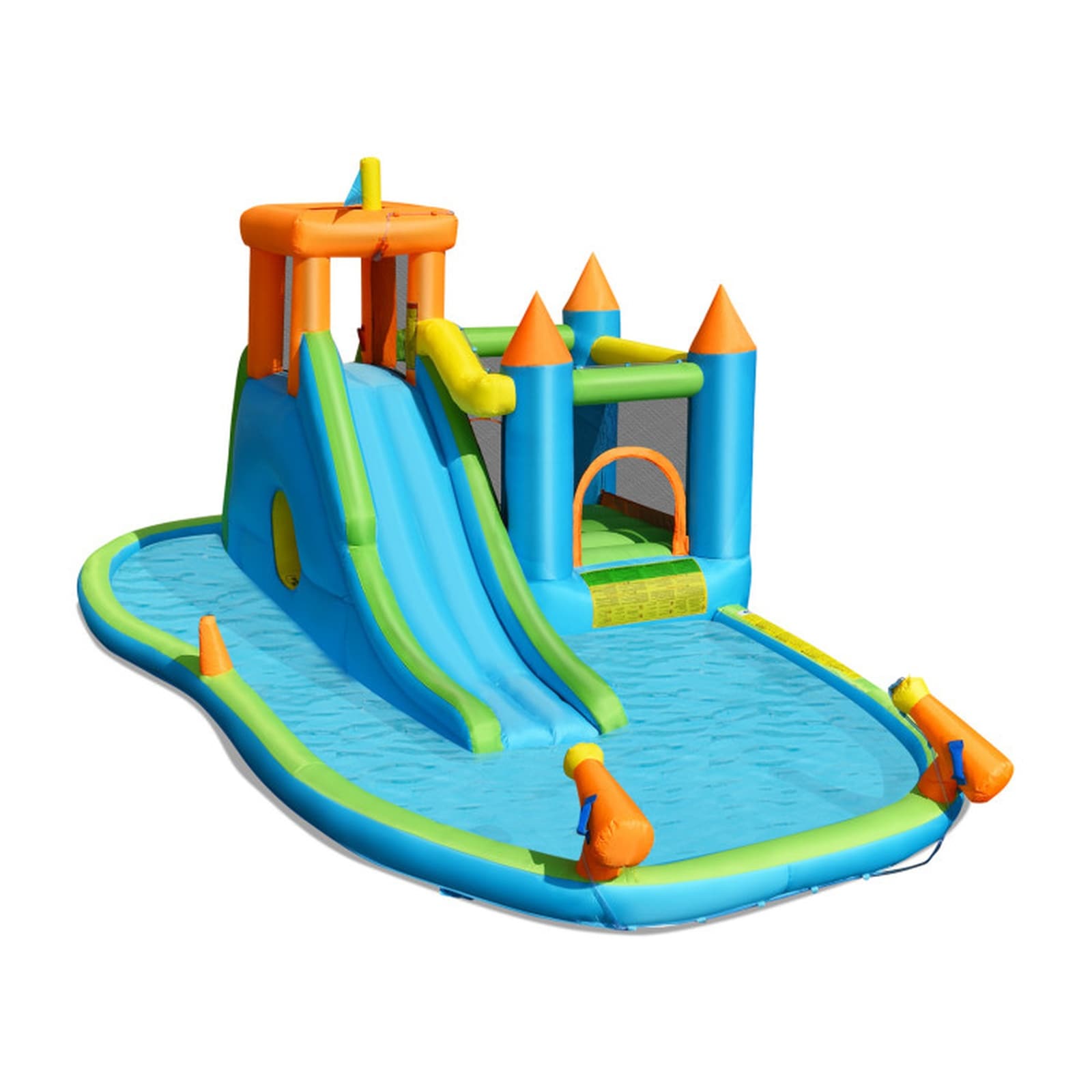 SUGIFT - Inflatable Water Slide with Bounce House Splash Pool Basketball Hoop 2 Water Cannons Bal...