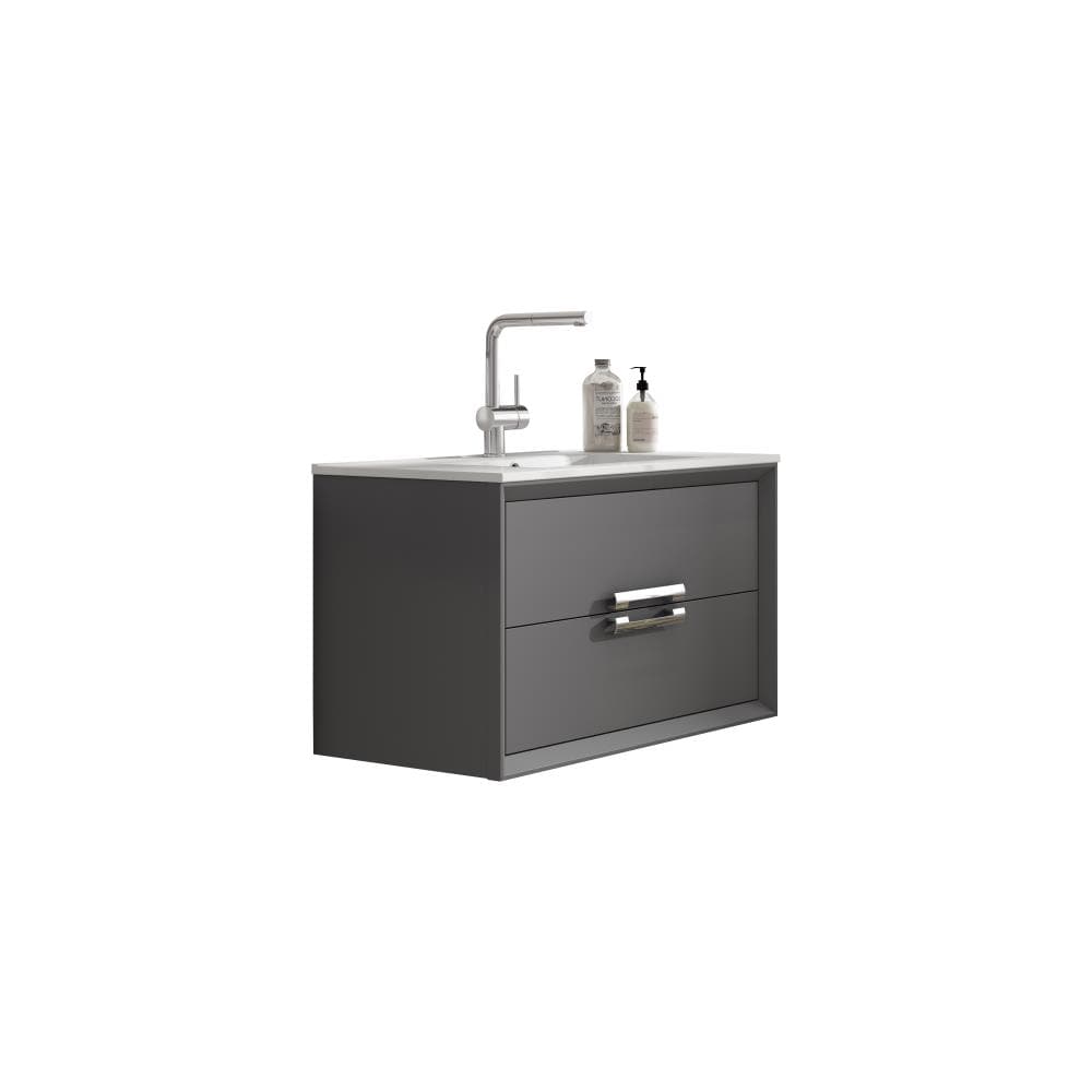 Lucena Bath 4252 Decor Tirador 24-in Grey Single sink Bathroom Vanity with White Ceramic Top