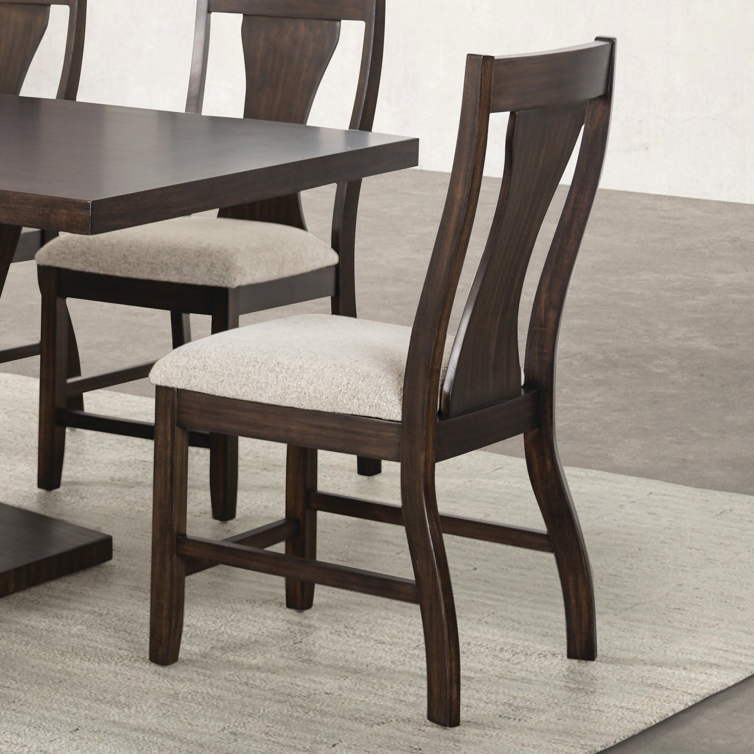 Beige Upholstered High Back Wood Side Chair Set