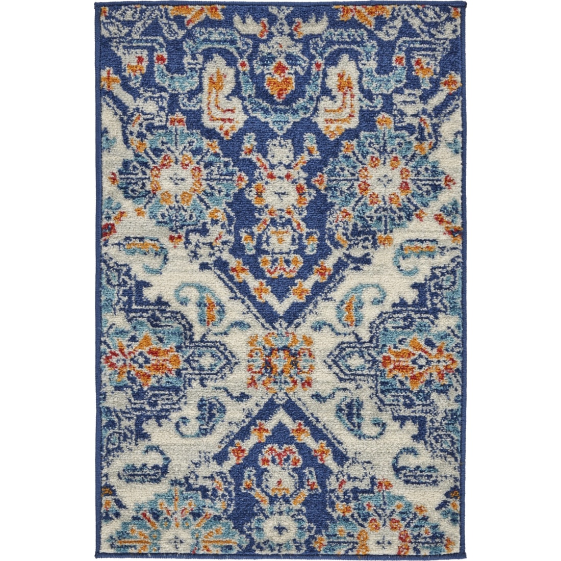 HomeRoots 4000385628 2 x 3 (ft) Loomed Polypropylene Blue Multicolor Rectangular Indoor Floral Area rug