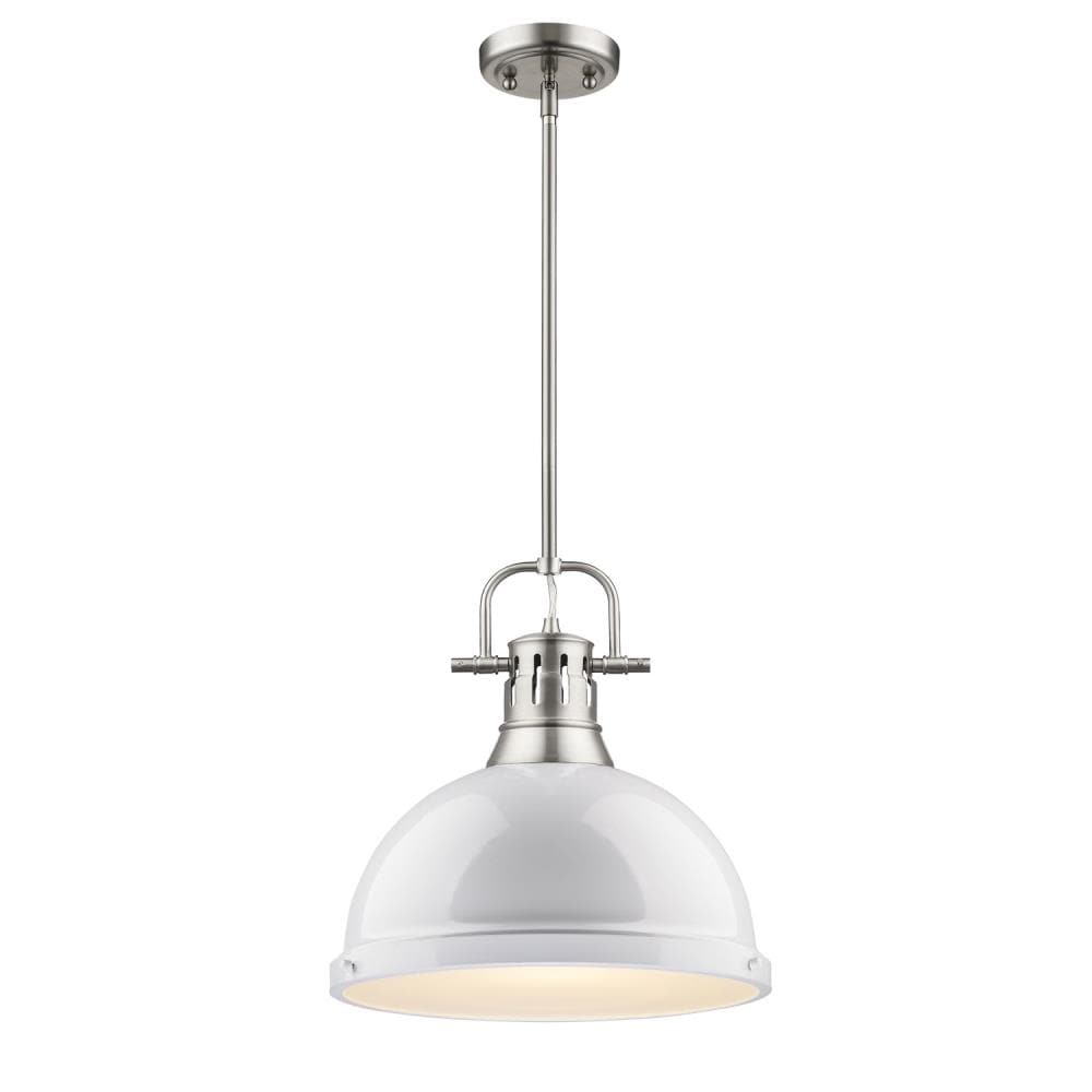 Pewter and White Glass Bowl Pendant Light for Indoor/Outdoor
