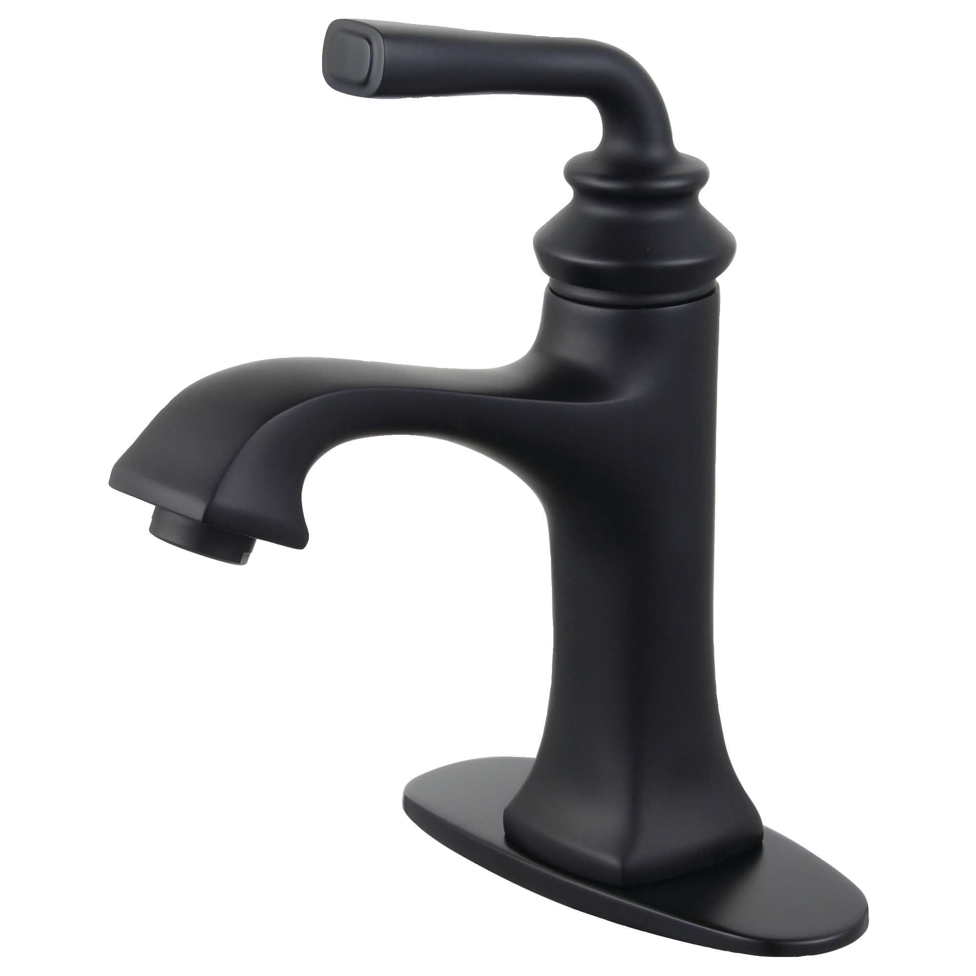 Kingston Brass Restoration Matte black 4-in centerset 1-handle Mid-arc Residential Handle Bathroom Sink Faucet with Drain with Deck Plate