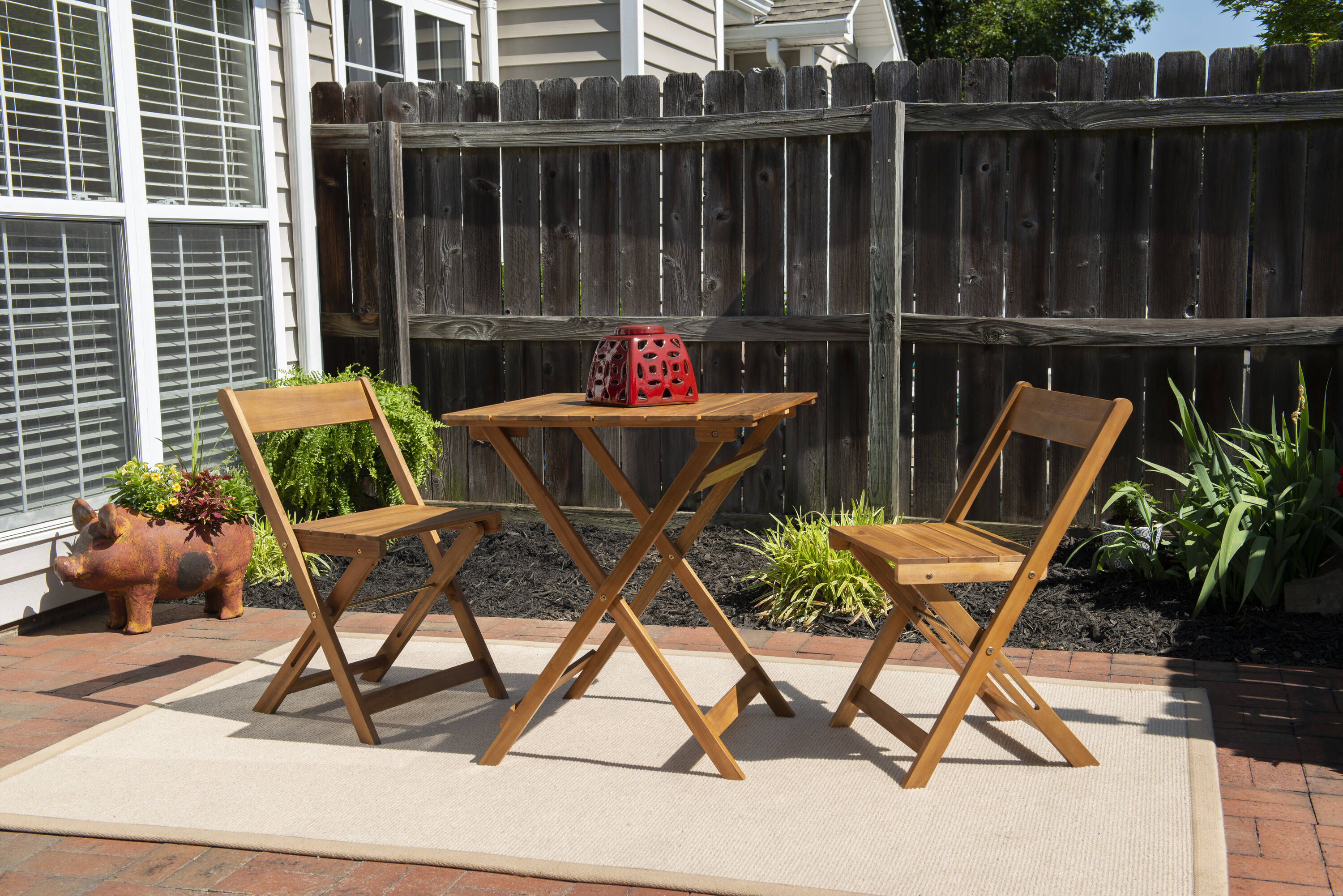 Rockport 3-Piece Brown Patio Dining Set Wood Square Table with 2 Stationary Chairs | - Linon OD15T36SA01U