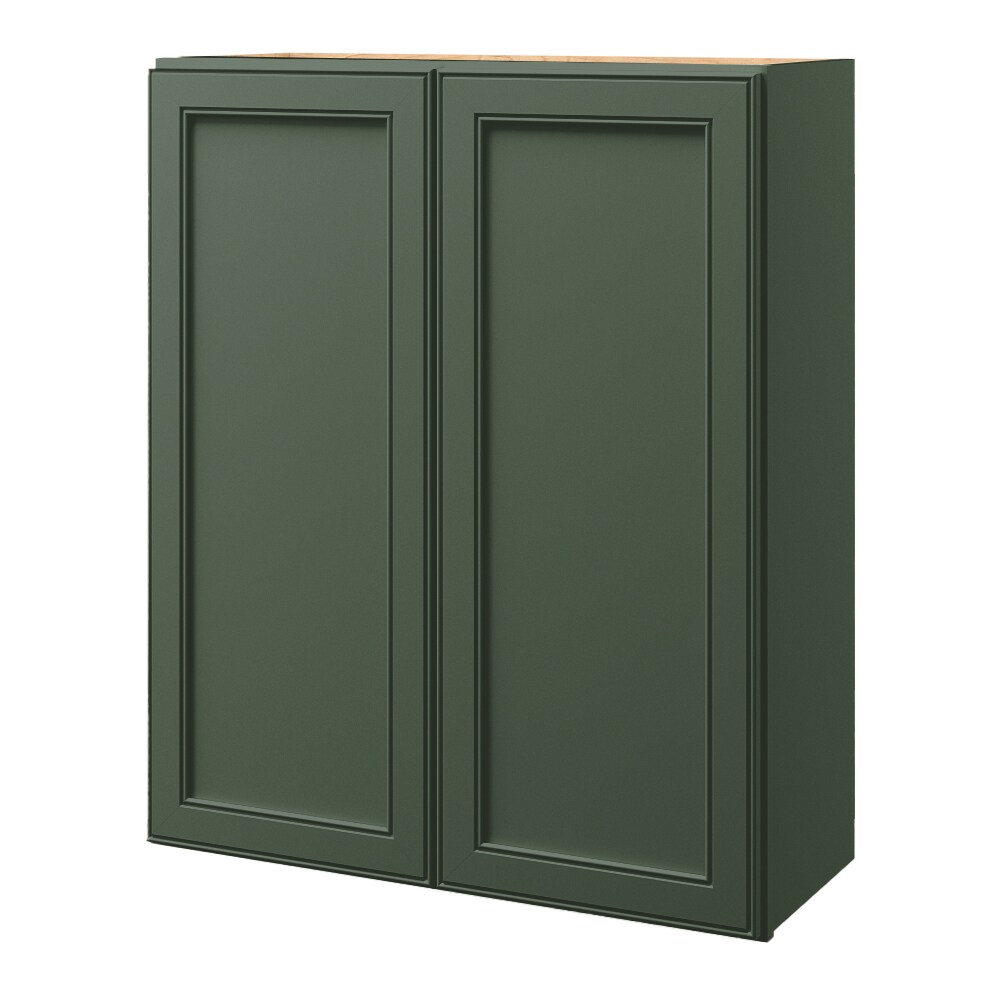 Heathrow 30-in W x 36.125-in H x 12-in D Sage Wall Fully Assembled Cabinet (Recessed Panel Square Door Style) in Green | - allen + roth 313HR