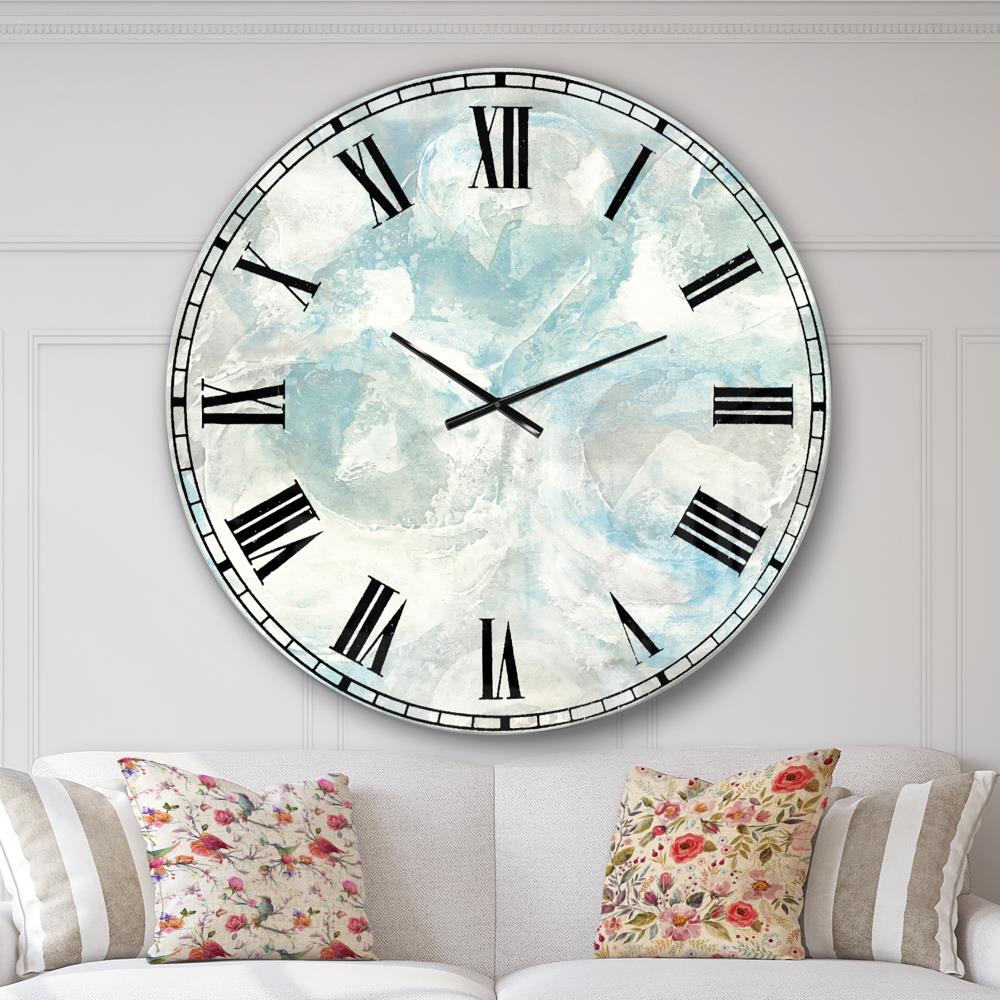 Designart 36 in Blue Metal Coastal Round Wall Clock - Battery Operated ...