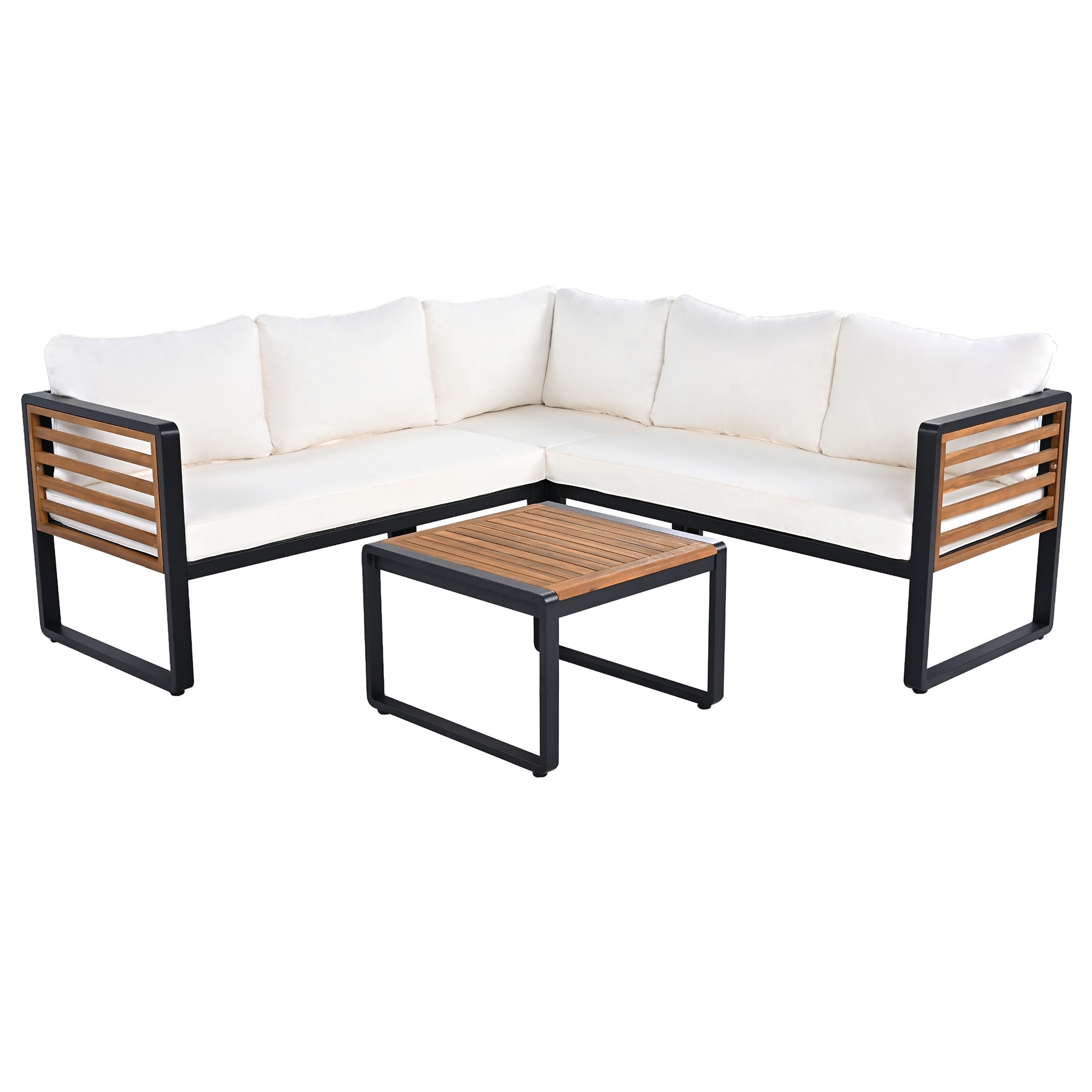 SINOFURN SYA330105BN Outdoor Sectional with Beige Cushions and Iron Frame