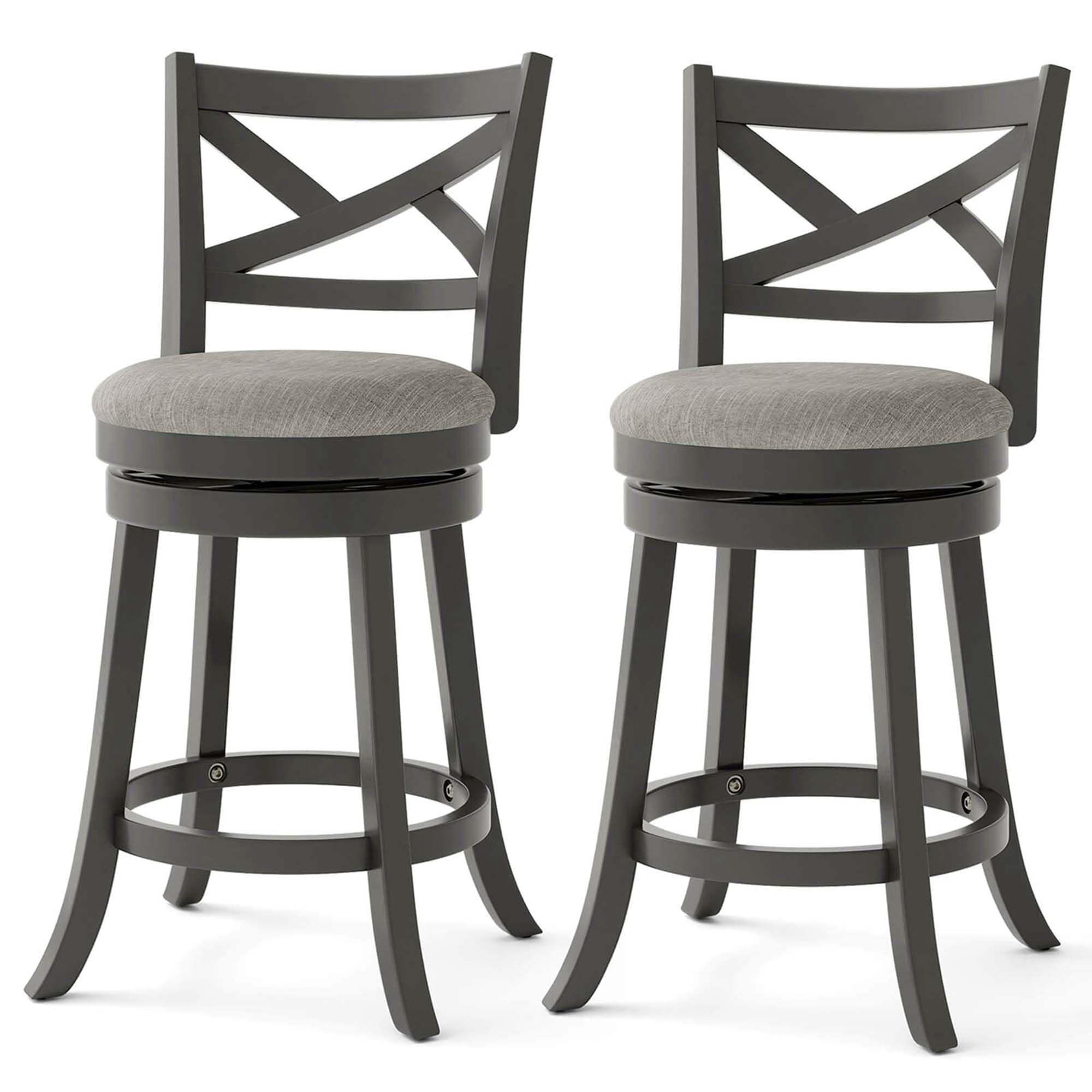 Costway HCST02092 Gray 27-in H Counter height (24-in to 27-in) Round Seat Upholstered Swivel Capiz Back Bar Stool Back