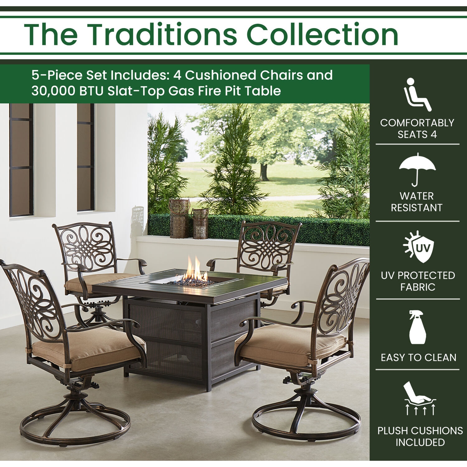 Hanover TRAD5PCSLSW4FP-TAN Patio-Dining-Sets - View #2