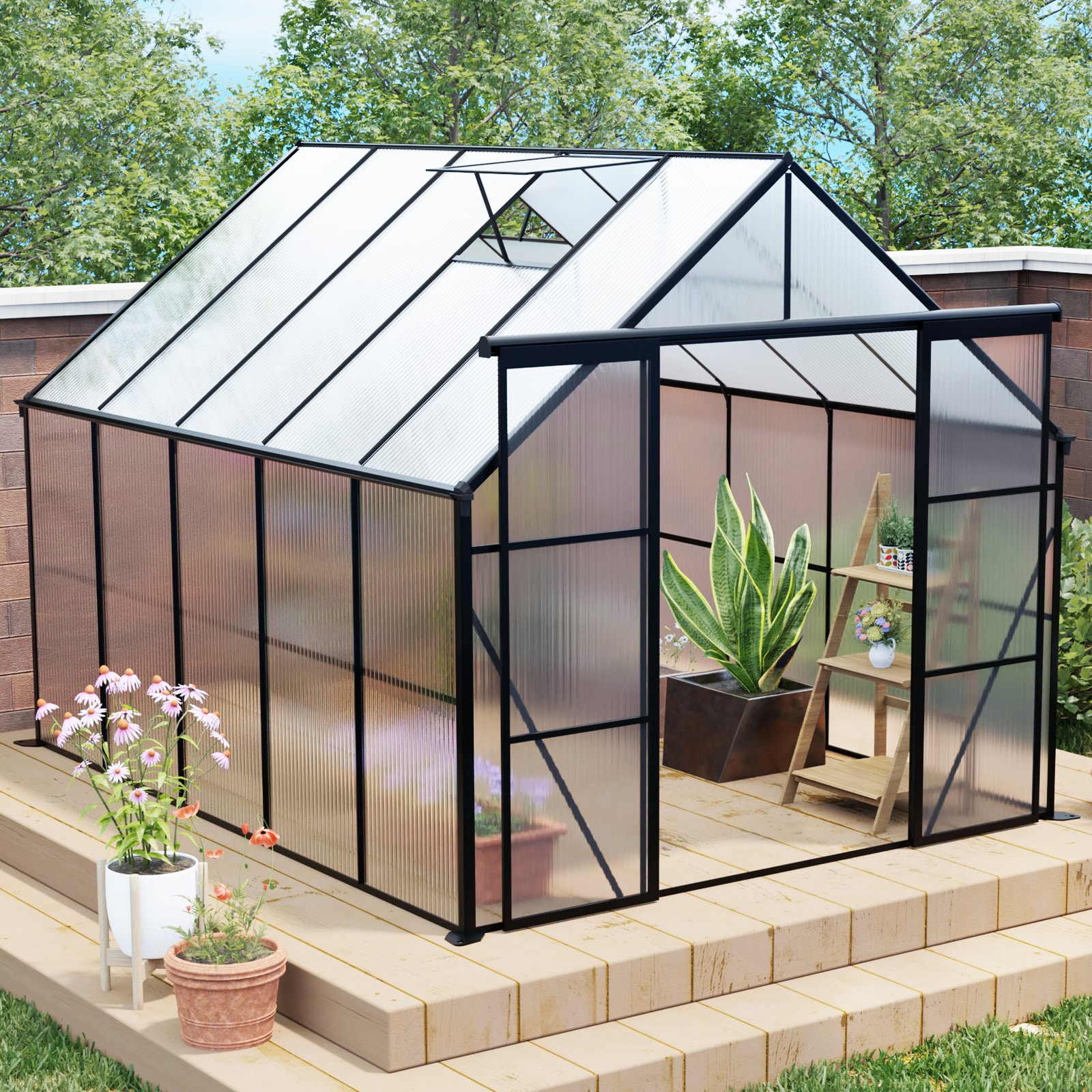 Mondawe MD-TP17-AAB 10.1-ft L x 7.87-ft W x 7.45-ft H Black Greenhouse Kit