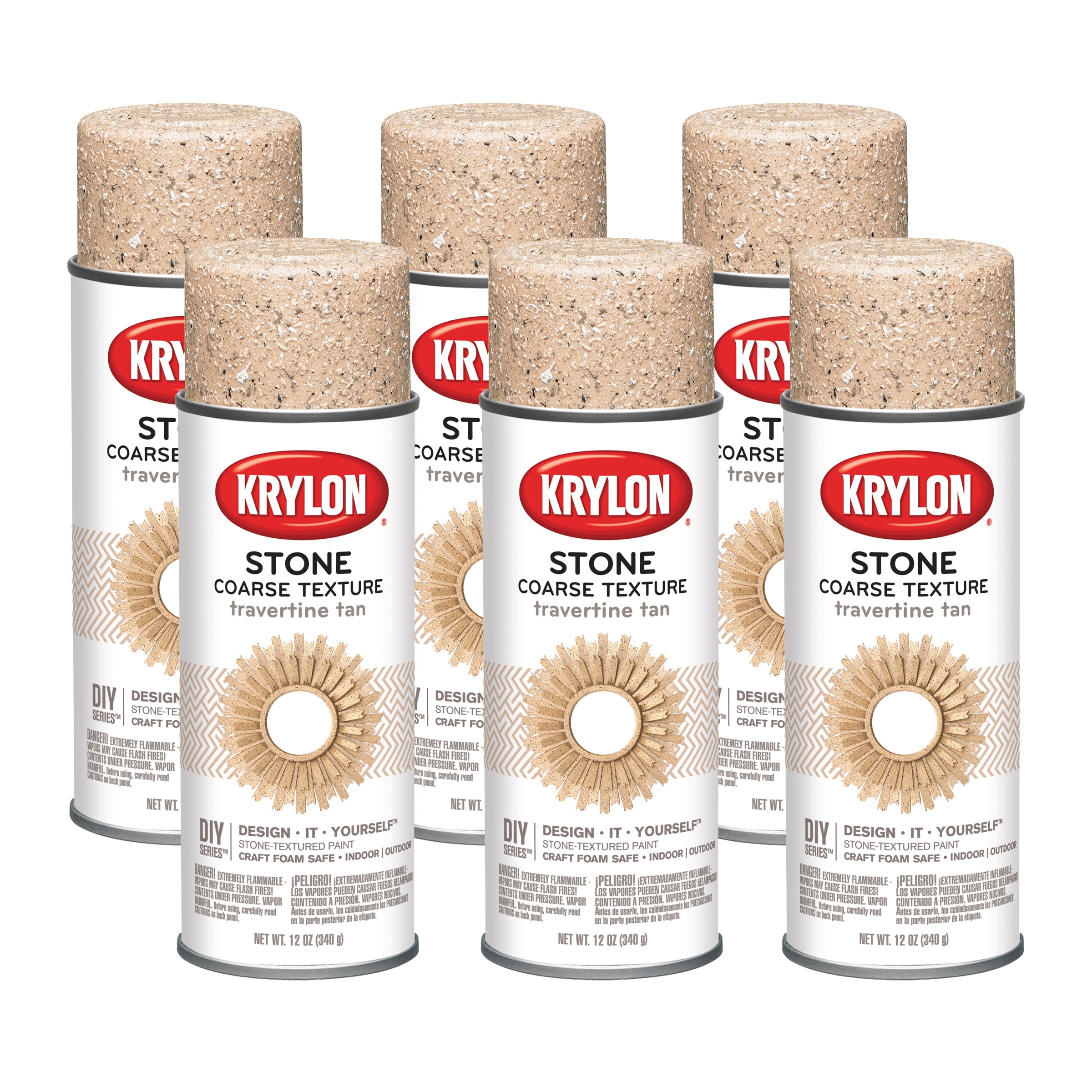 Krylon Textured Matte Travertine Tan Textured Oil-based Spray paint ( NET WT. 36-oz ) 6 -Pack