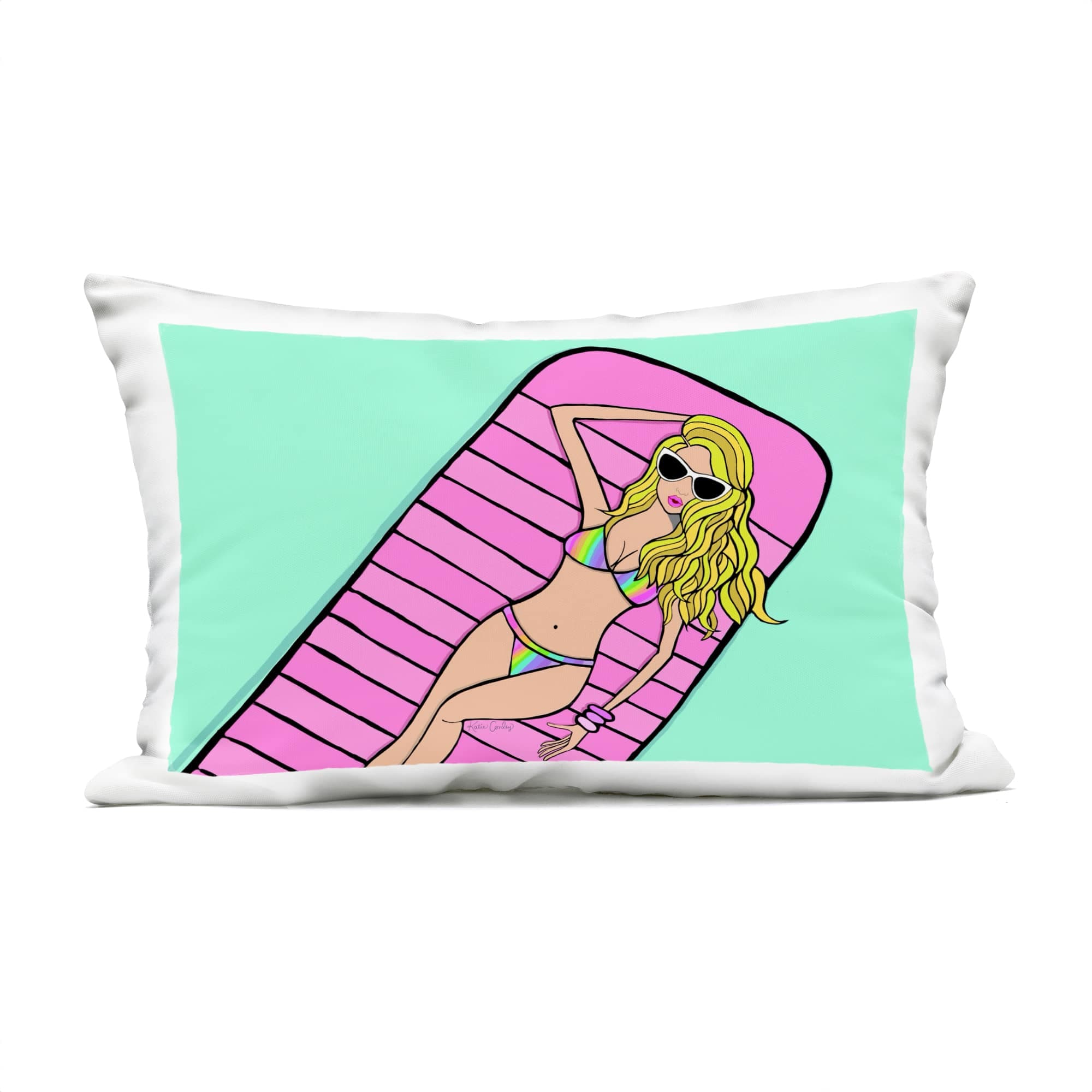 Stupell Industries PLO-985-ORC-14X20 Trendy Girl on Pool Float Outdoor Printed Pillow design by Katie Conley