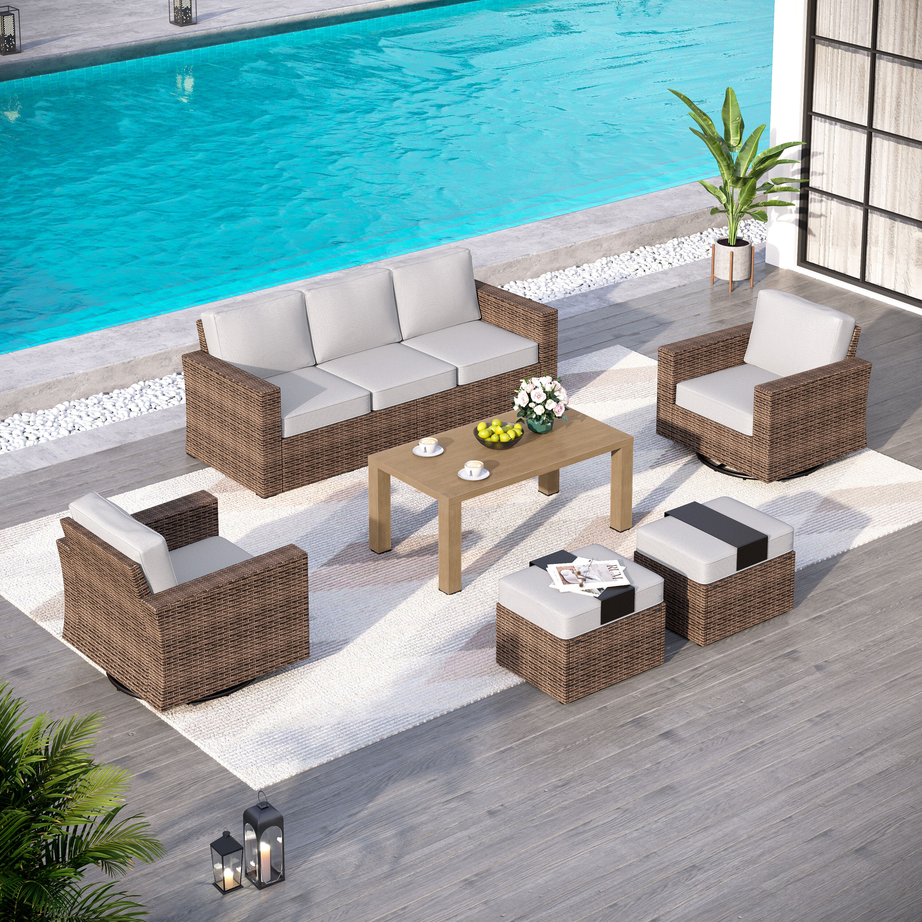 Sunshine Valley CR008-3-7 Patio Conversation Sets 6 -Piece Wicker Patio Sofa Conversation Set with Gray CUSHION PRO Cushions