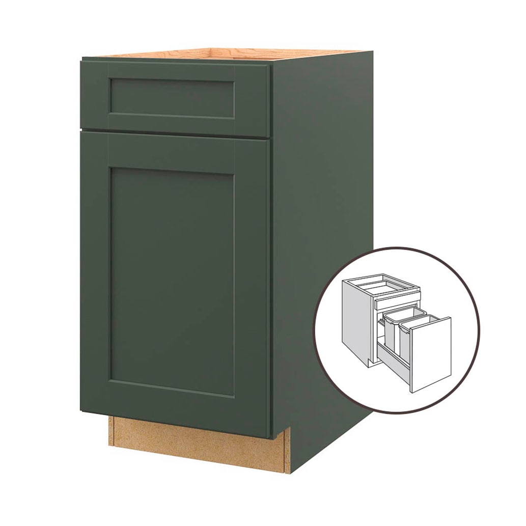 allen + roth Galway 18-in W x 34.5-in H x 24-in D Sage 1-Drawer Pull-out Wastebasket Base Fully Assembled Cabinet (Flat Panel Shaker Style) in Green -  1576GW