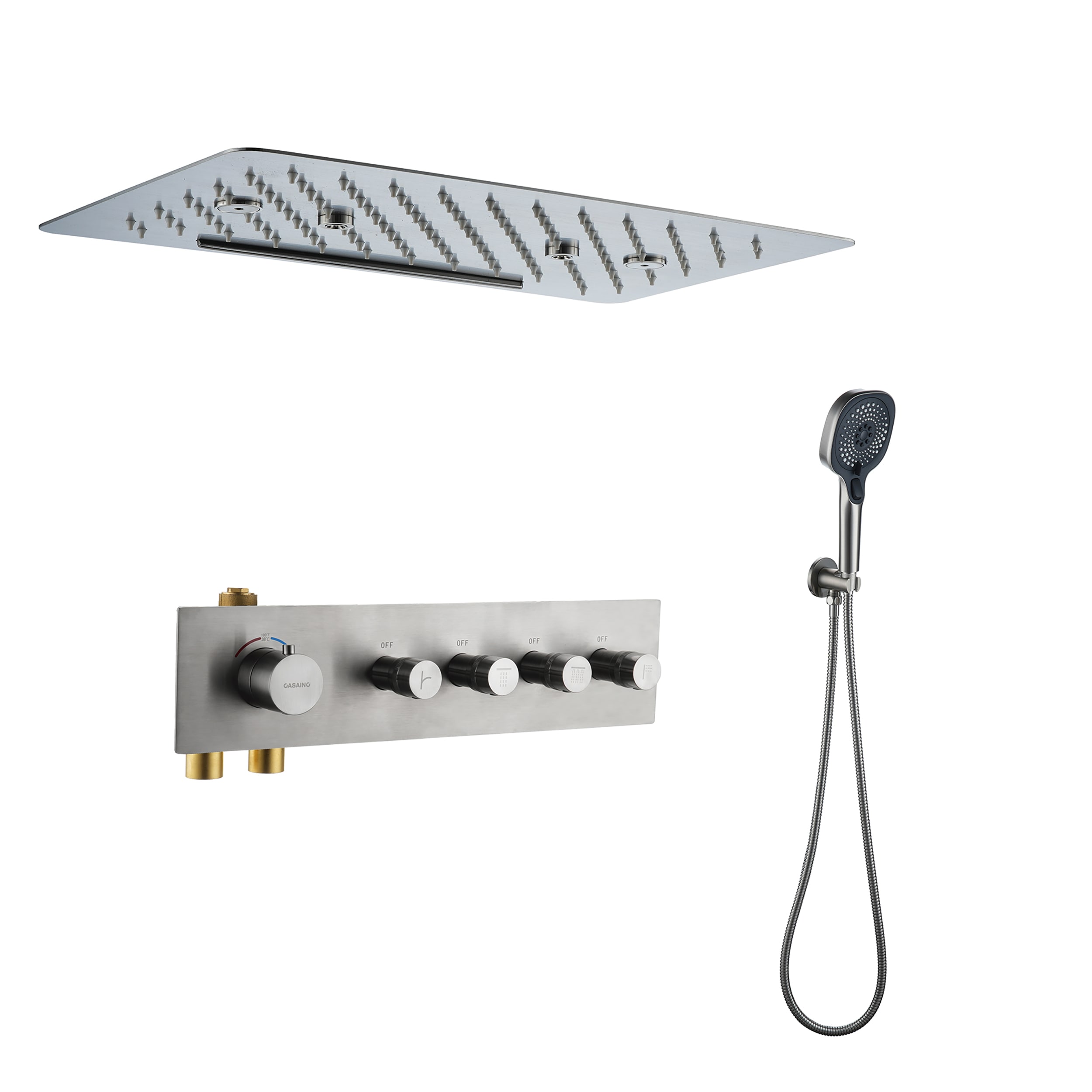 CASAINC CA-160209BV Brush Nickel 16-Inches Built-In Shower Faucet System with 4-way Diverter ( Thermostatic Valve Included )