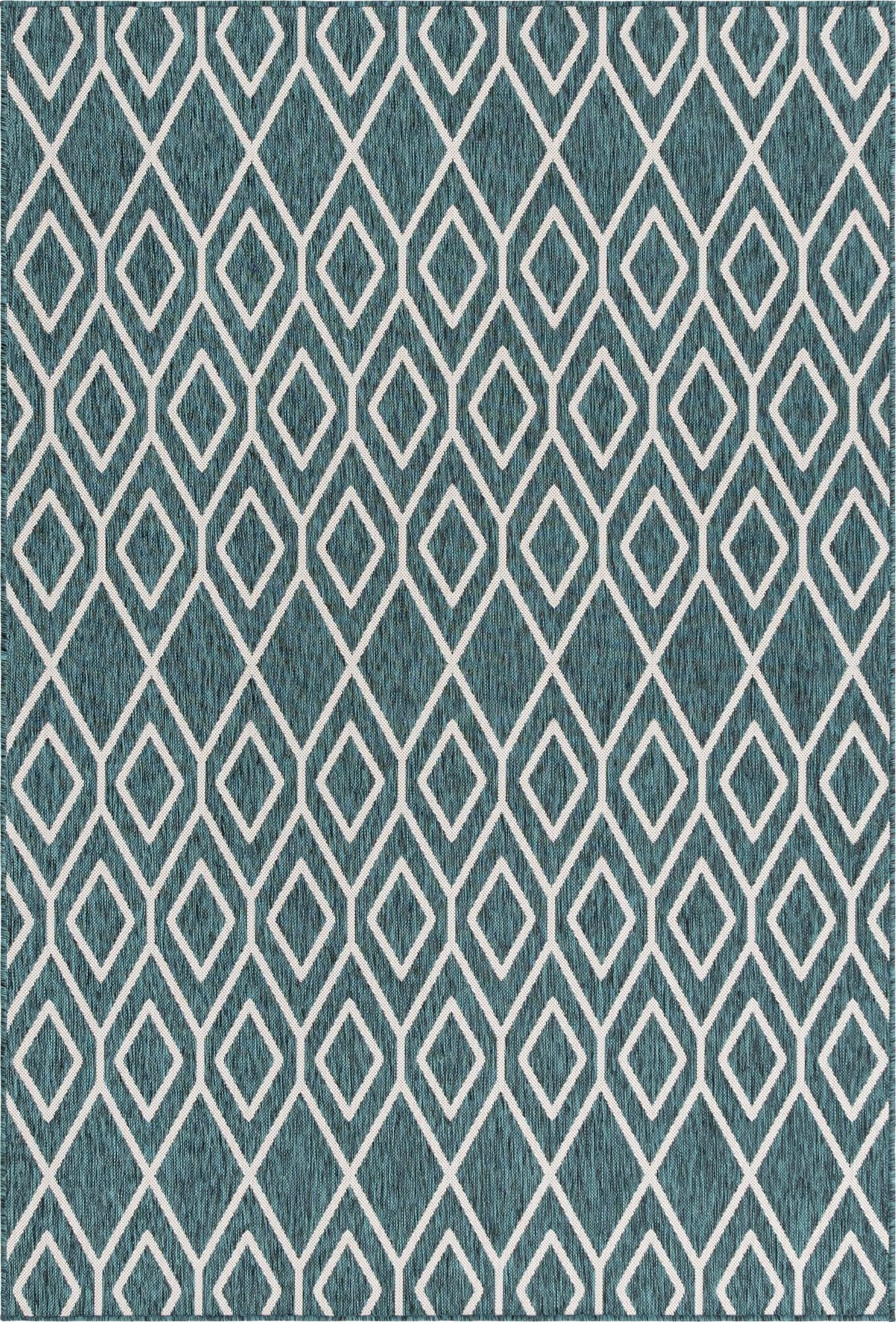 Teal Geometric 6' x 9' Stain-Resistant Outdoor Rug